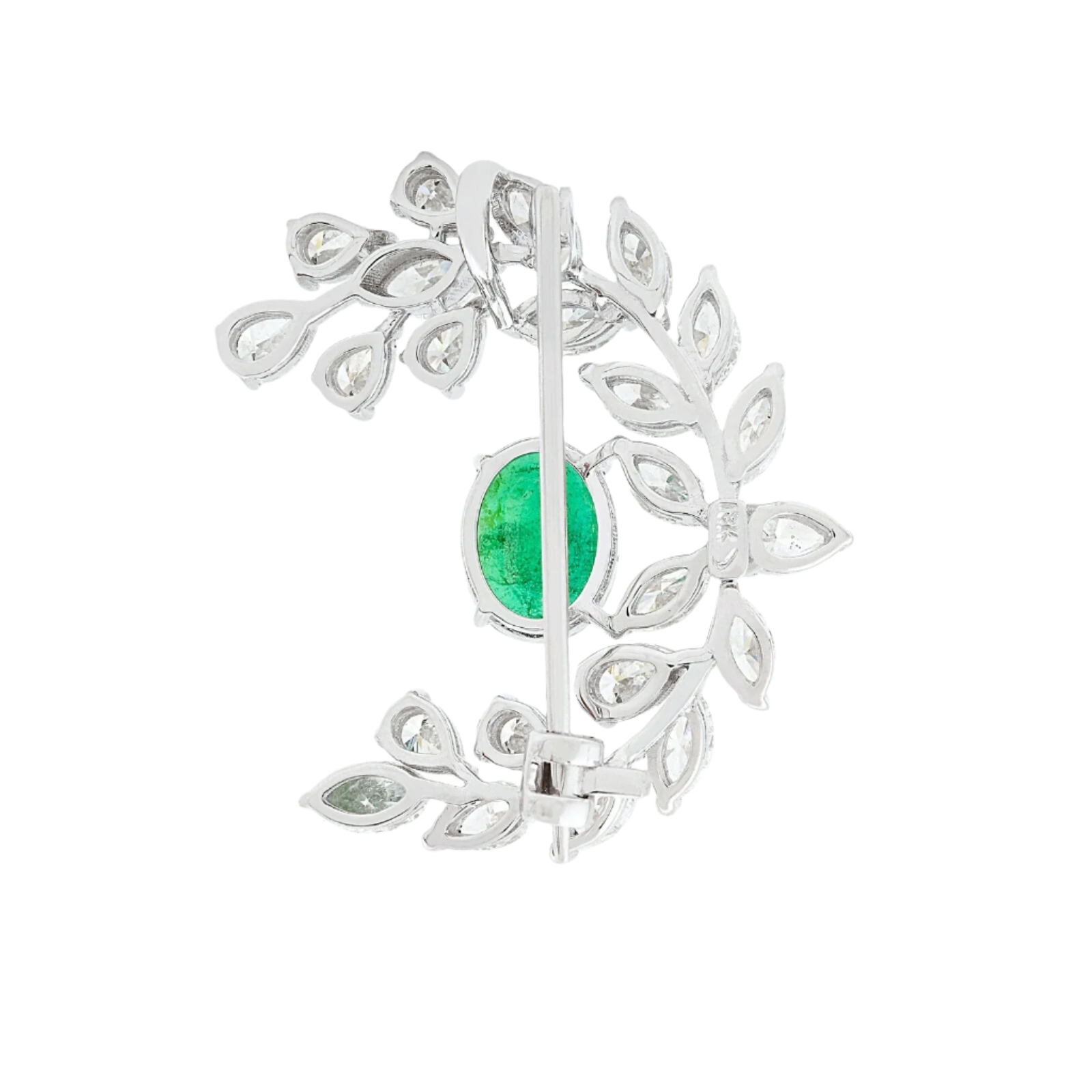 18k White Gold Zambian Emerald and Diamond Brooch 5.70 CTW