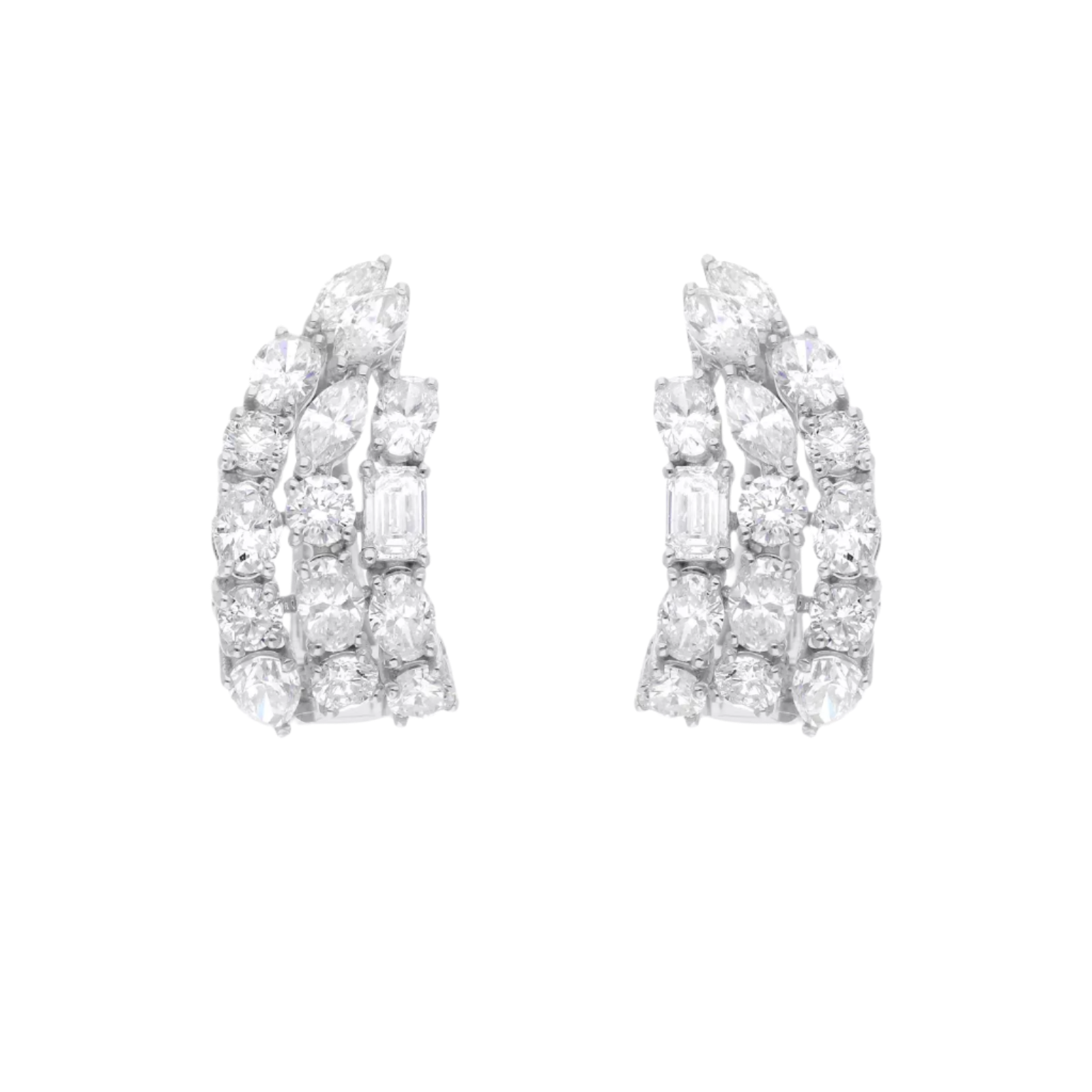 18k Solid White Gold Mix-Shape Diamond Earrings 4.88 CTW