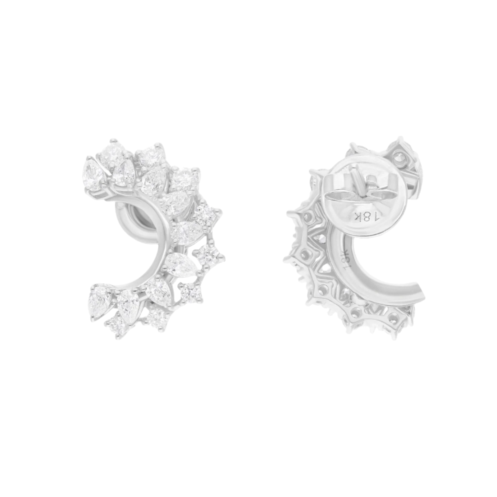 18k Solid White Gold Mixed-Shape Diamond Stud Earrings 2.26 CTW