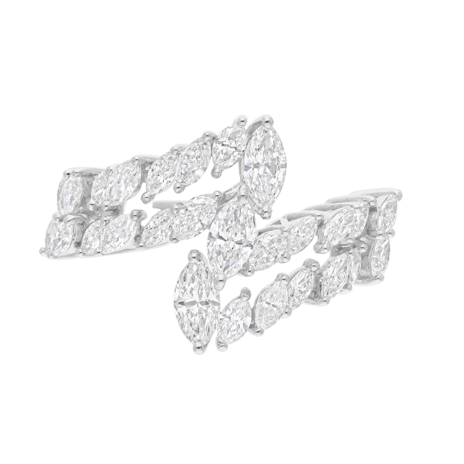 18k Solid White Gold Marquise-Cut Cocktail Diamond Ring 3.55 CTW