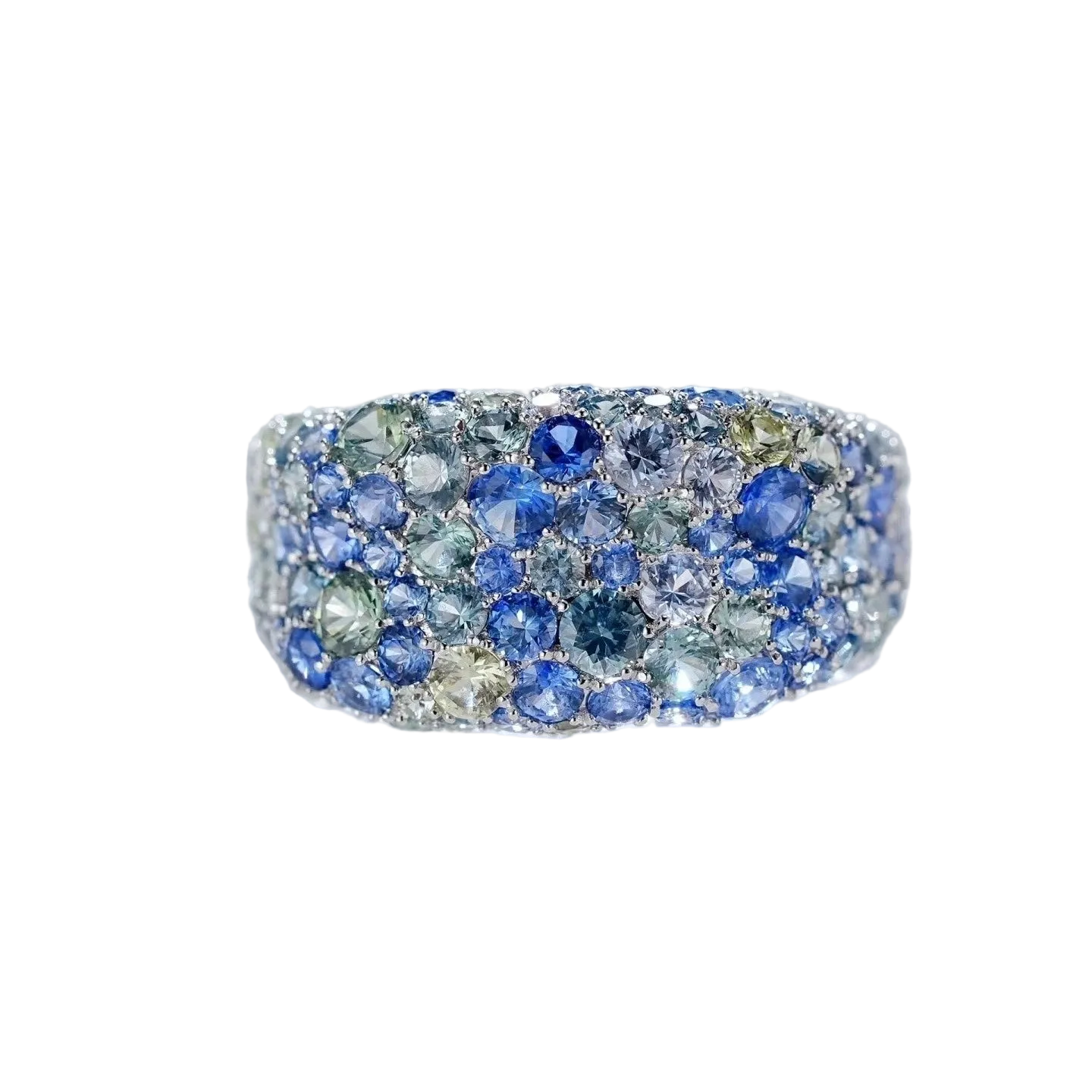 18k White Gold Crushed Ice Pastel Blue Sapphire Ring 6.33 CTW