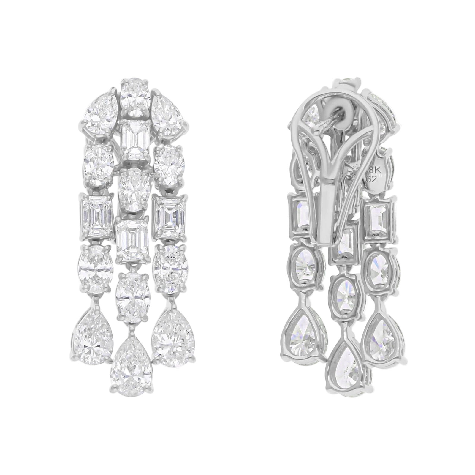 18k Solid White Gold Diamond Decorated Estate Cocktail Earrings 10.77 CTW