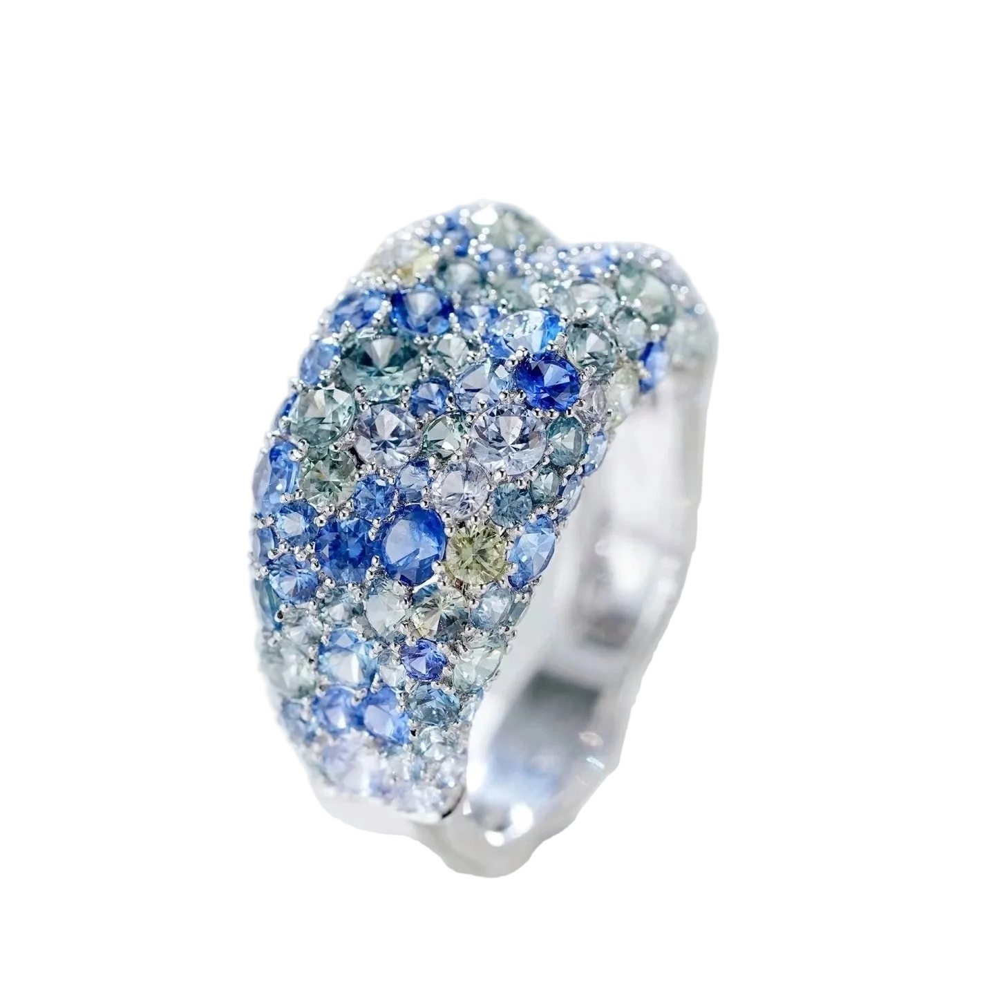 18k White Gold Crushed Ice Pastel Blue Sapphire Ring 6.33 CTW
