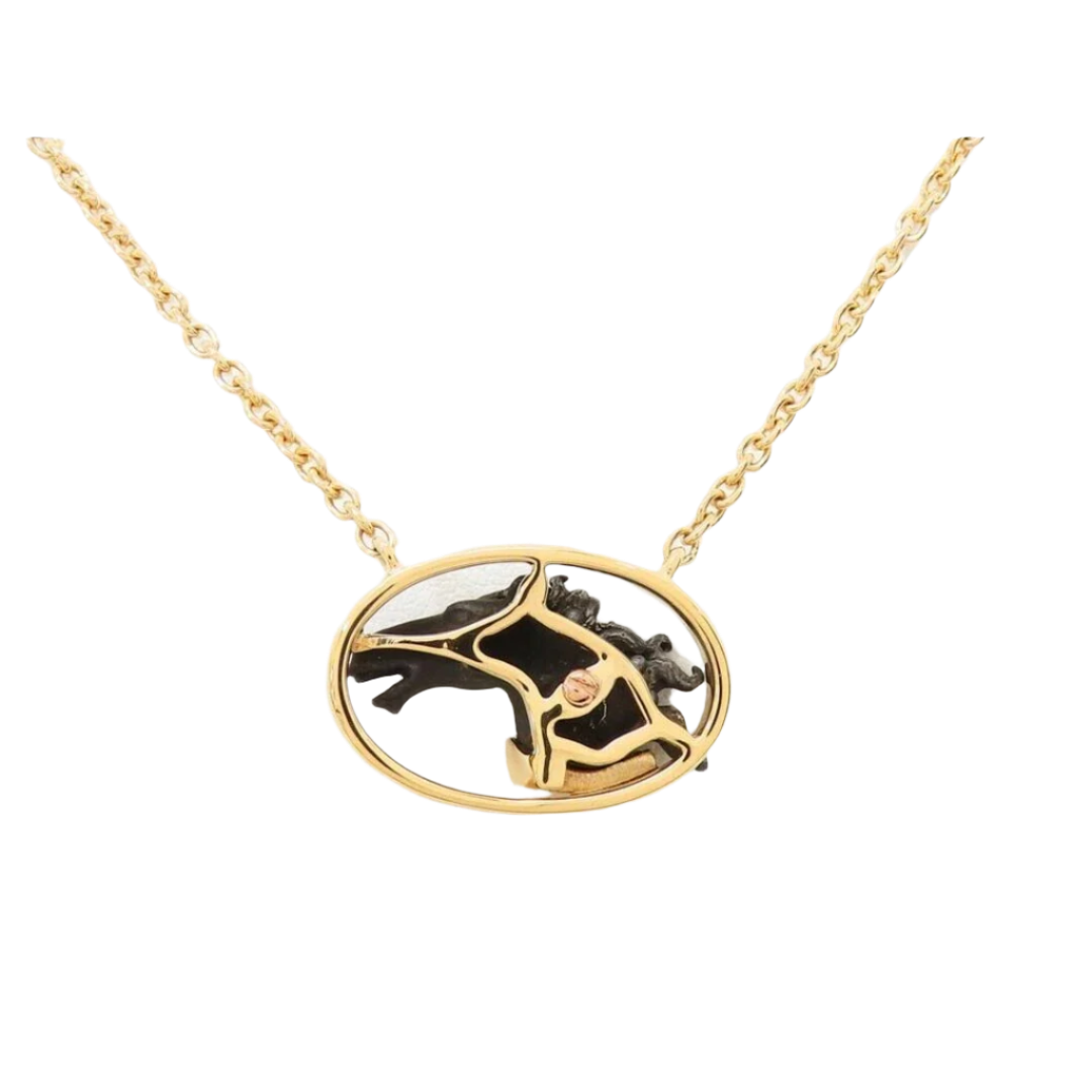 Carrera y Carrera Vintage 18k Solid Yellow Gold Black Horse Diamond Necklace