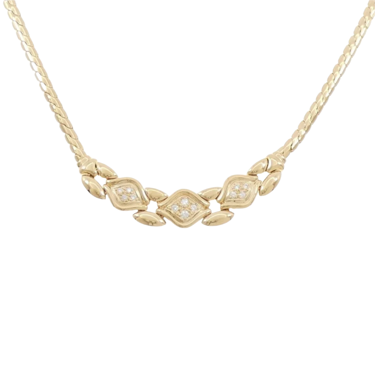 18k Solid Yellow Gold Tasaki Necklace with Diamonds