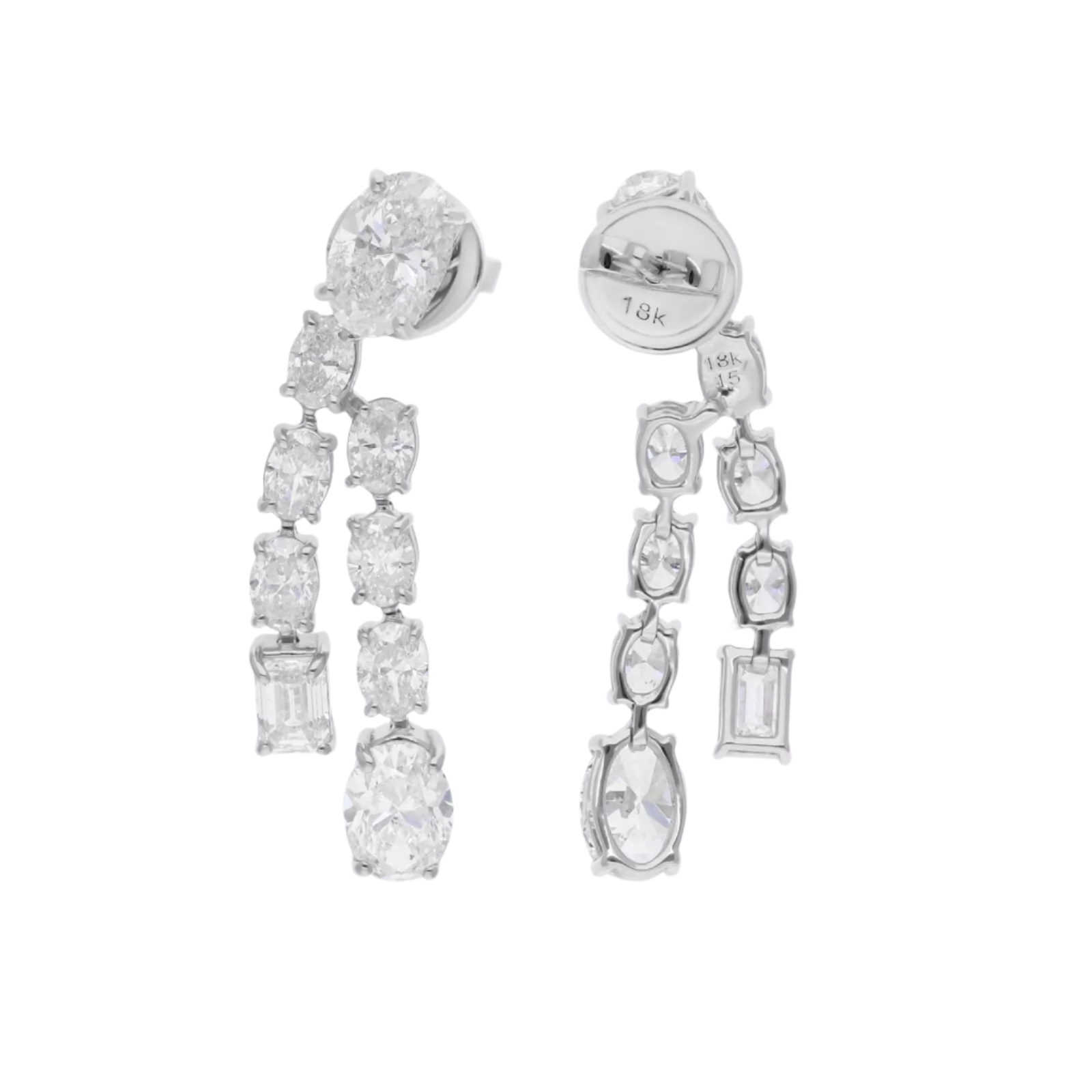 18k Solid White Gold Diamond Decorated Drop Stud Earrings 3.65 CTW