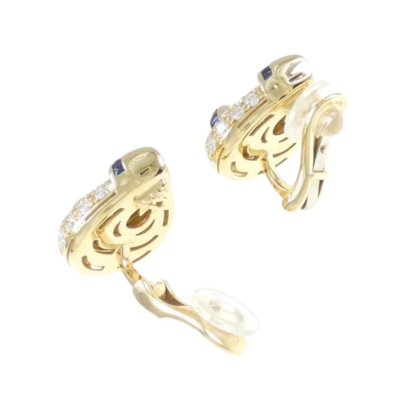 18k Solid Yellow Gold BVLGARI Akoya Pearl Earrings with Diamonds and Sapphires