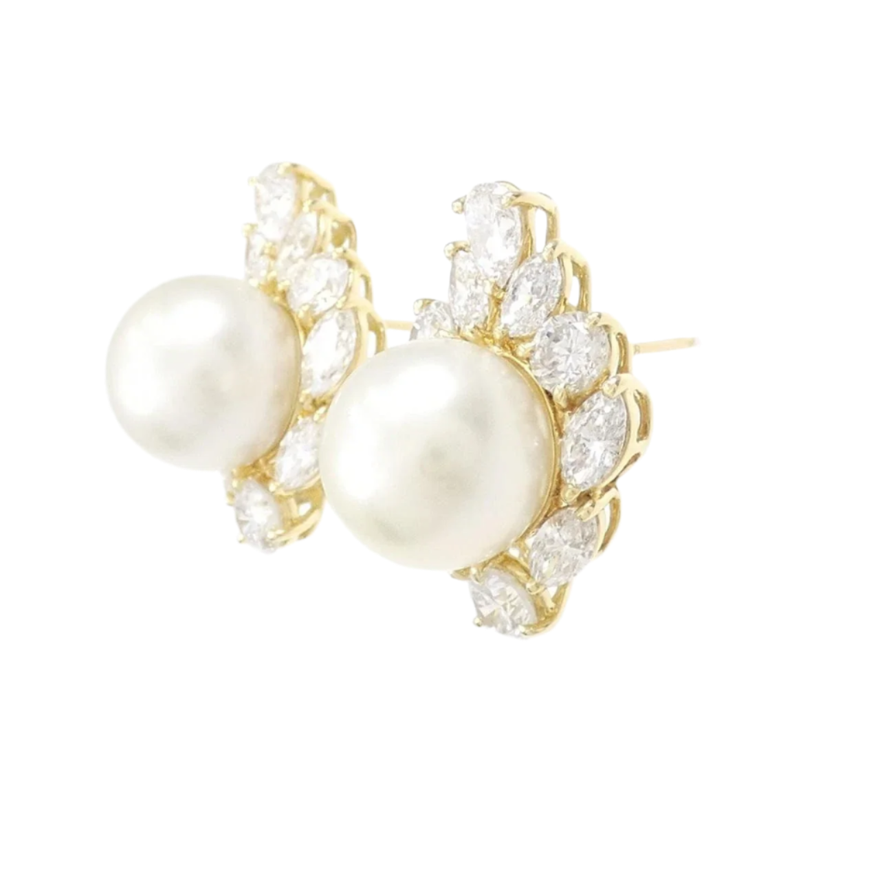 18k Solid Yellow Gold 11,8mm South Sea Pearl Earrings with Diamonds