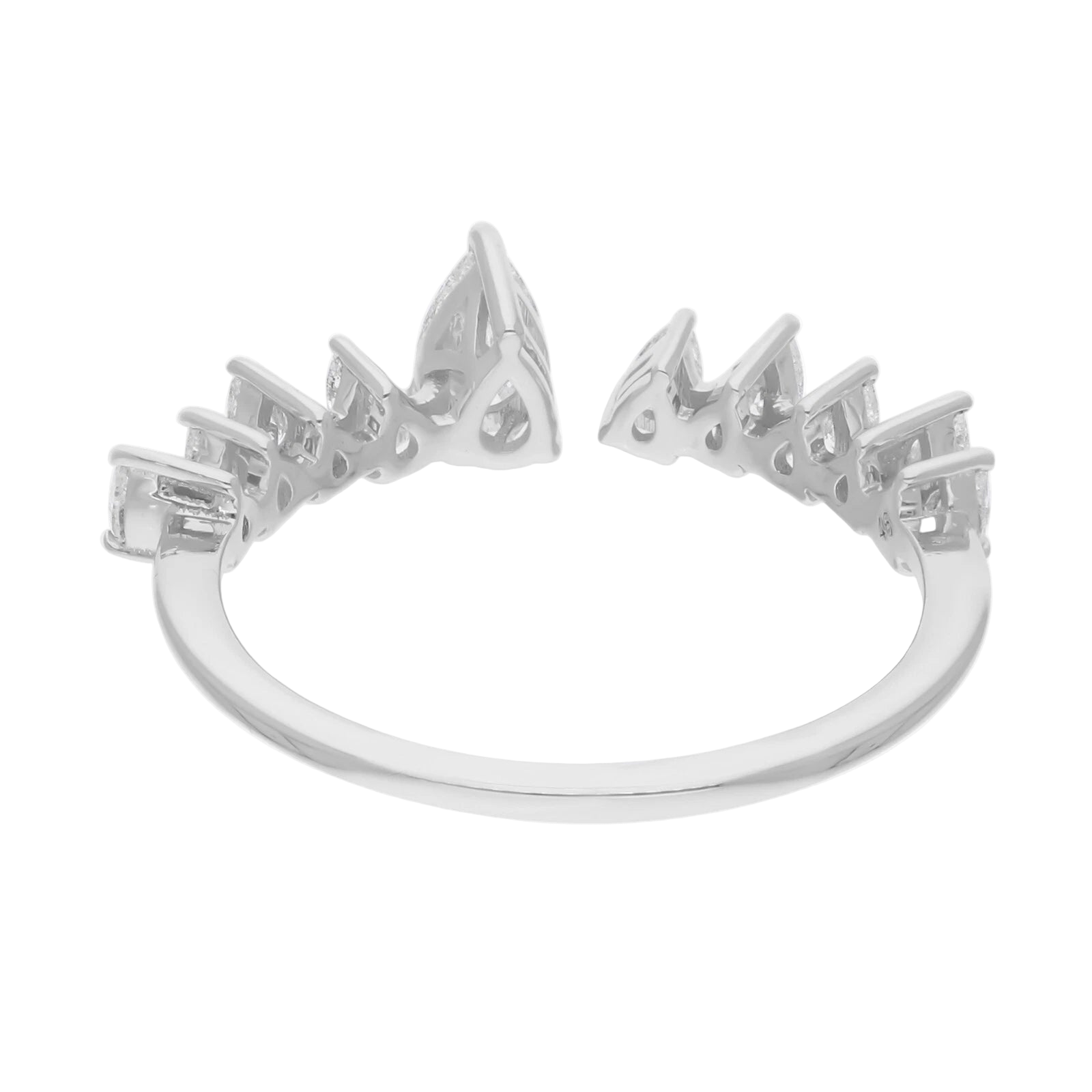 18k Solid White Gold Pear-Shaped Open Cuff Diamond Cocktail Ring 1.85 CTW
