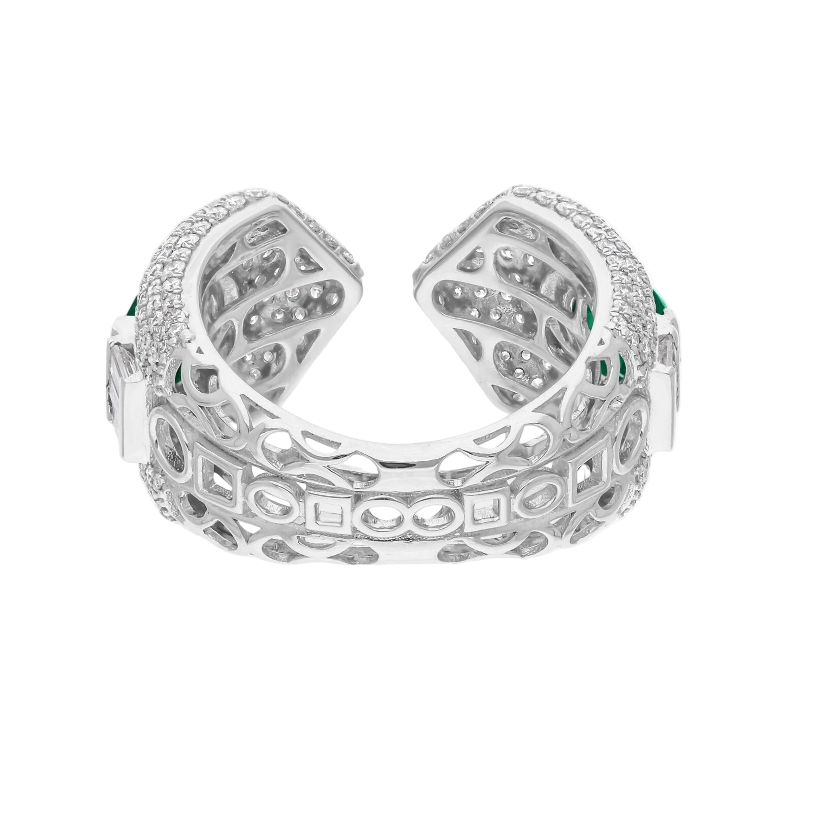 18k Solid White Gold Zambian Emerald and Diamond Open Cocktail Ring 2.95 CTW