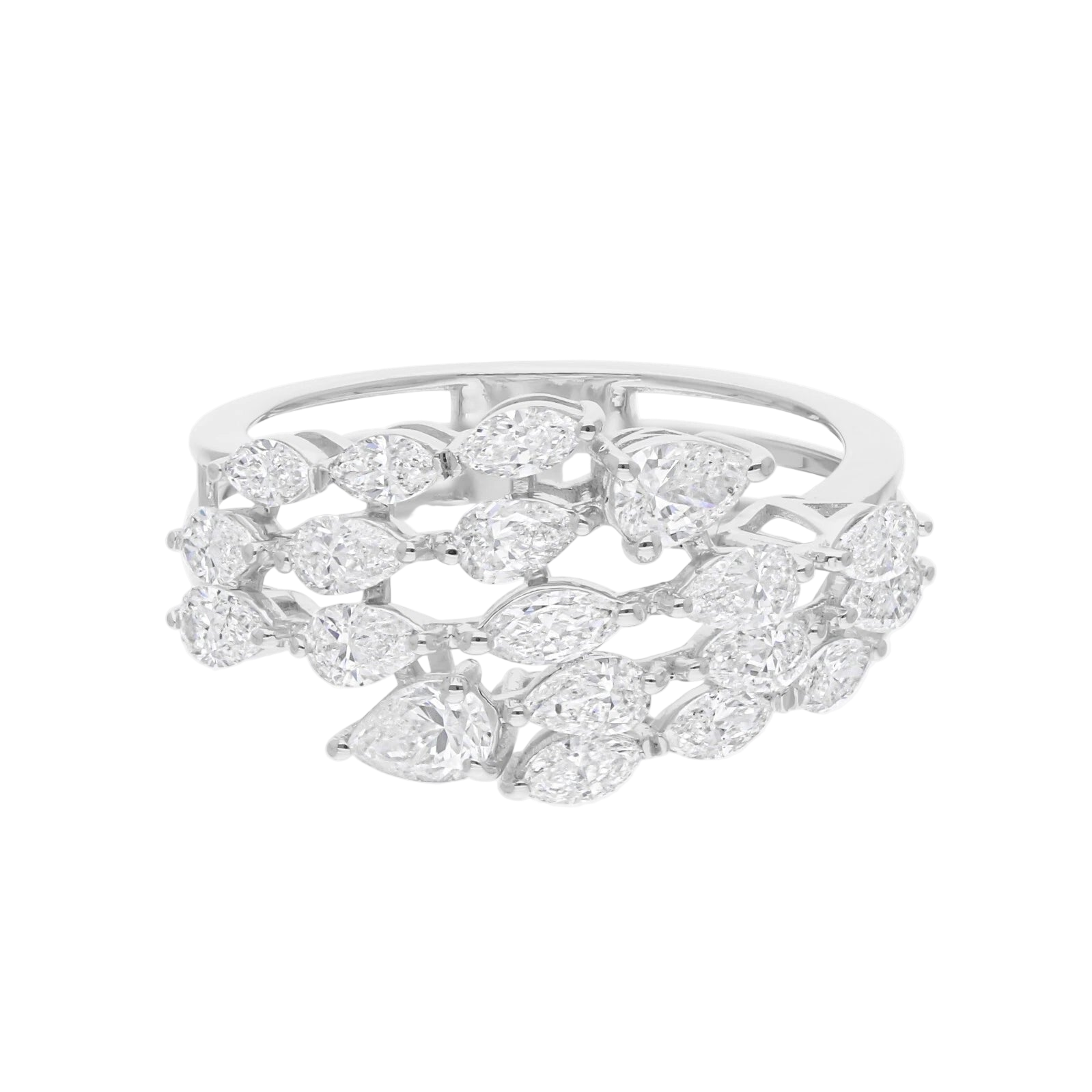 18k Solid White Gold Multi-Shape Diamond Cocktail Ring 3.25 CTW