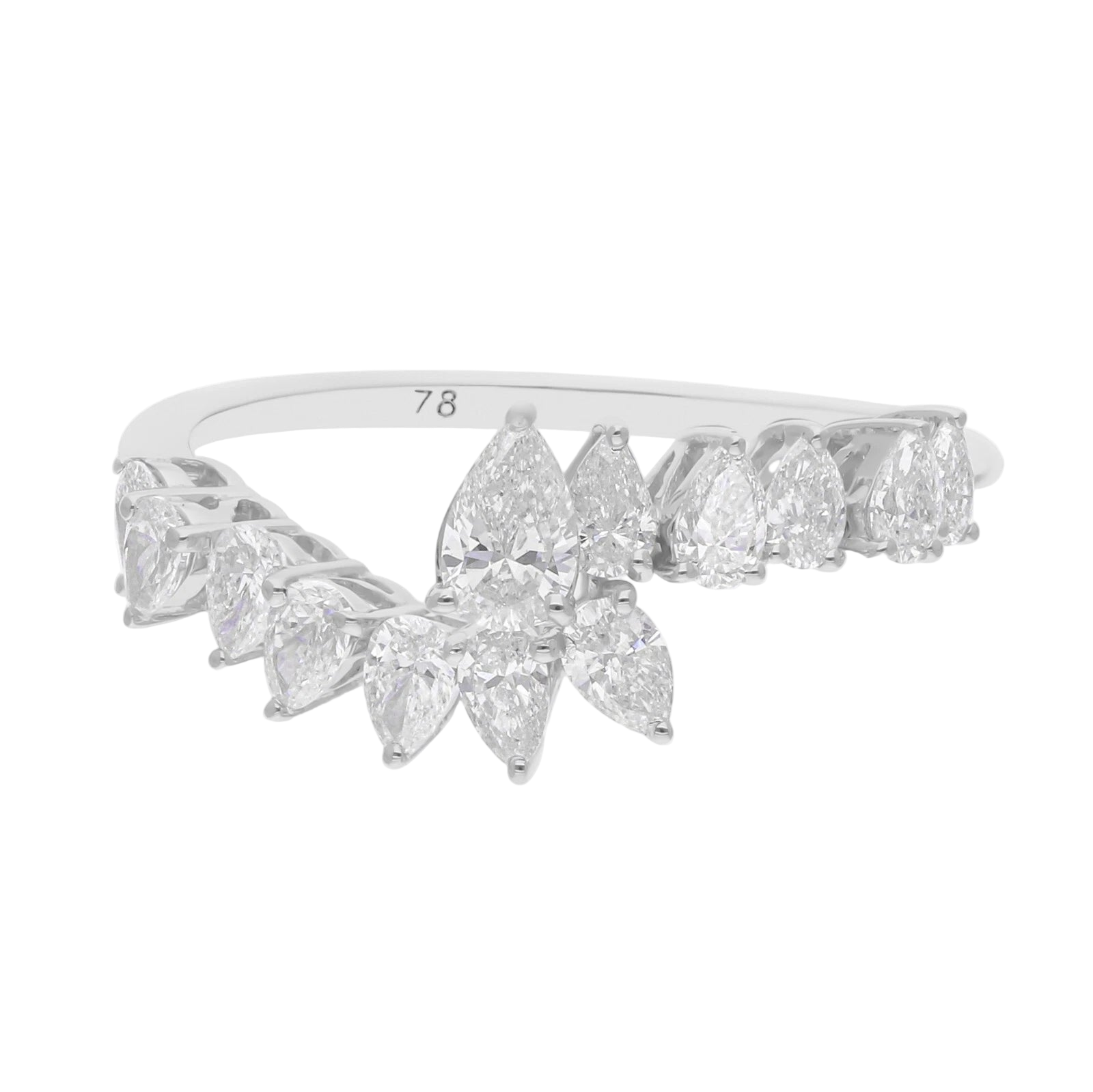 18k Solid White Gold Pear-Shaped Bypass Diamond Cocktail Ring 2,77 CTW