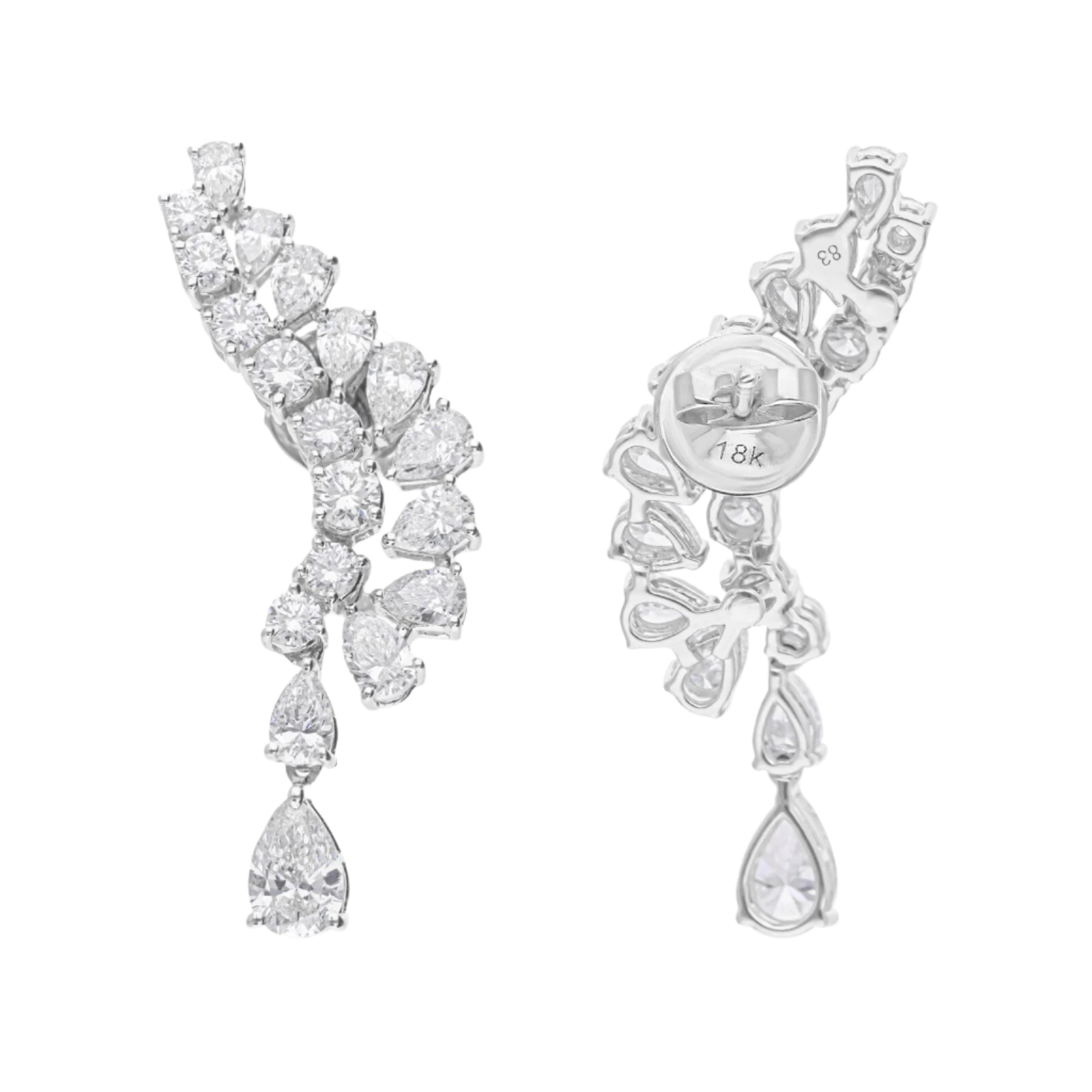 18k Solid White Gold Sculptural Diamond Wing Motif Earrings 4.22 CTW