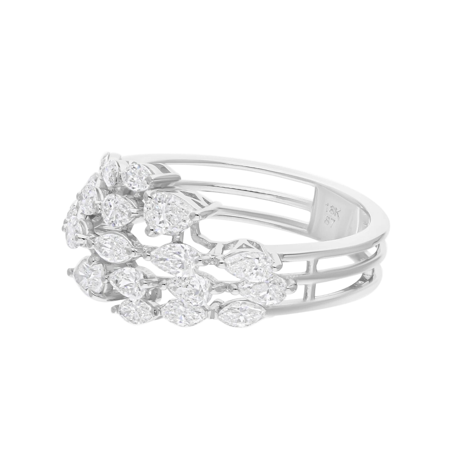 18k Solid White Gold Multi-Shape Diamond Cocktail Ring 3.25 CTW