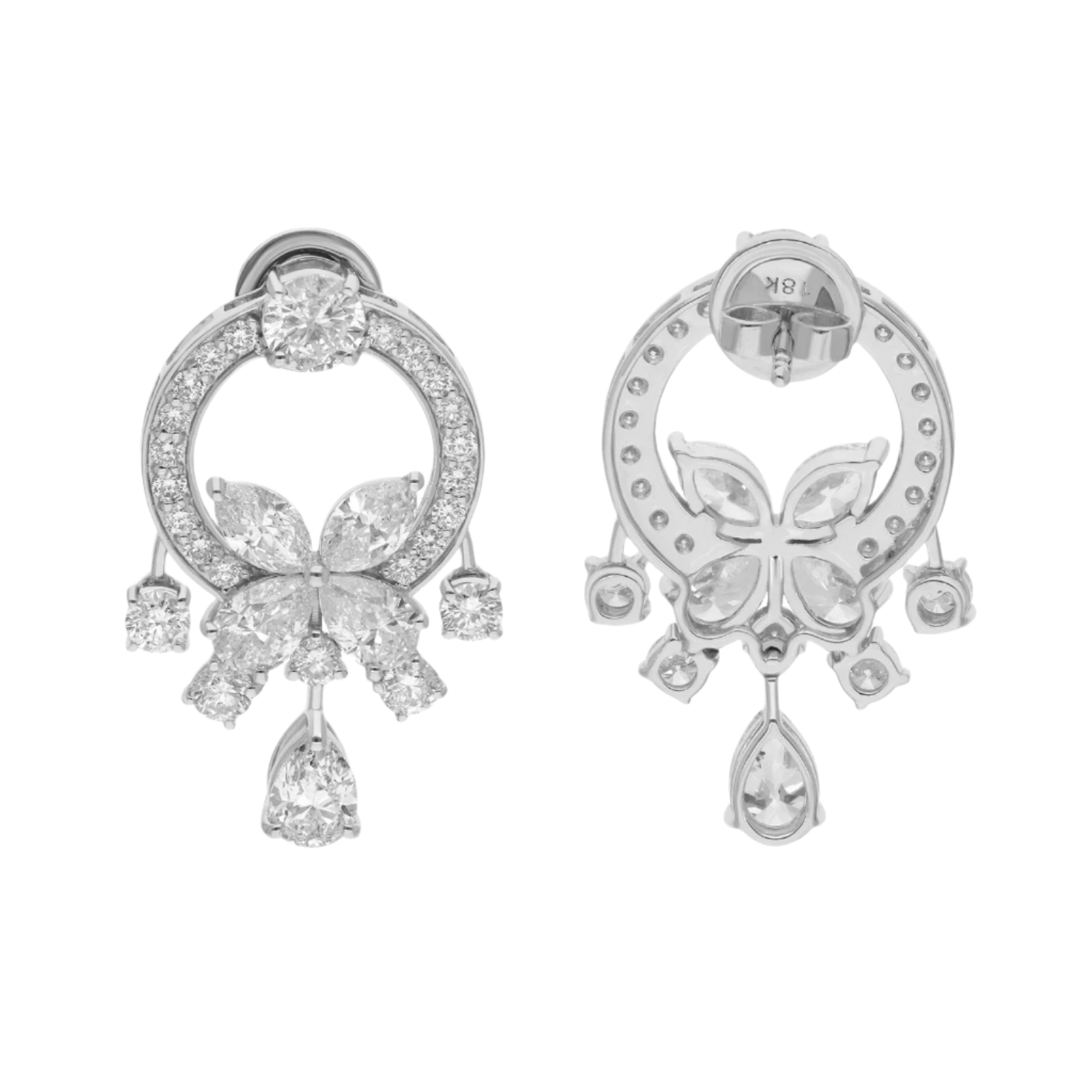 18k Solid White Gold Diamond Decorated Multi - Shape Stud Earrings 8.90 CTW