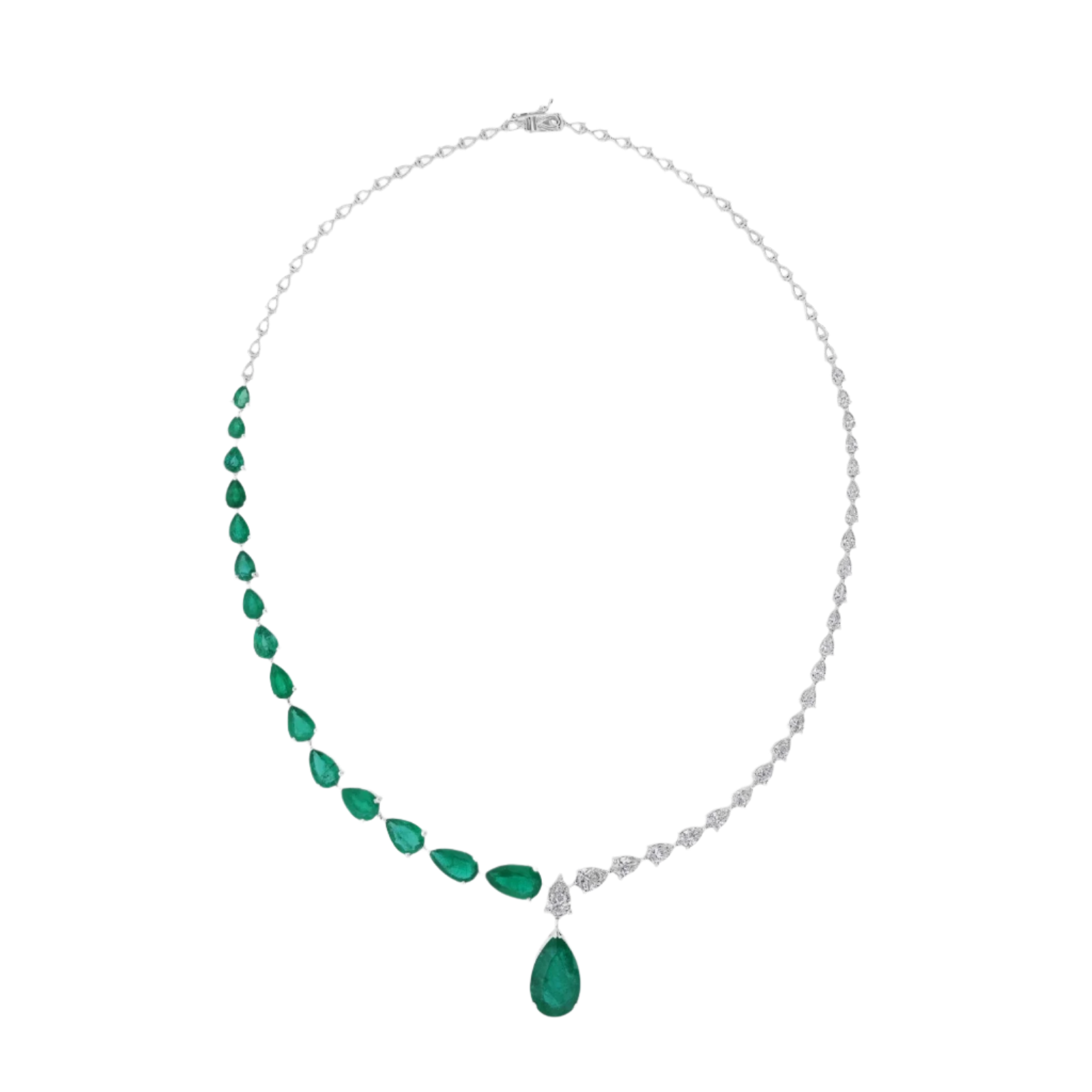 18k Solid White Gold Colombian Emerald Statement Drop Necklace 22.55 CTW