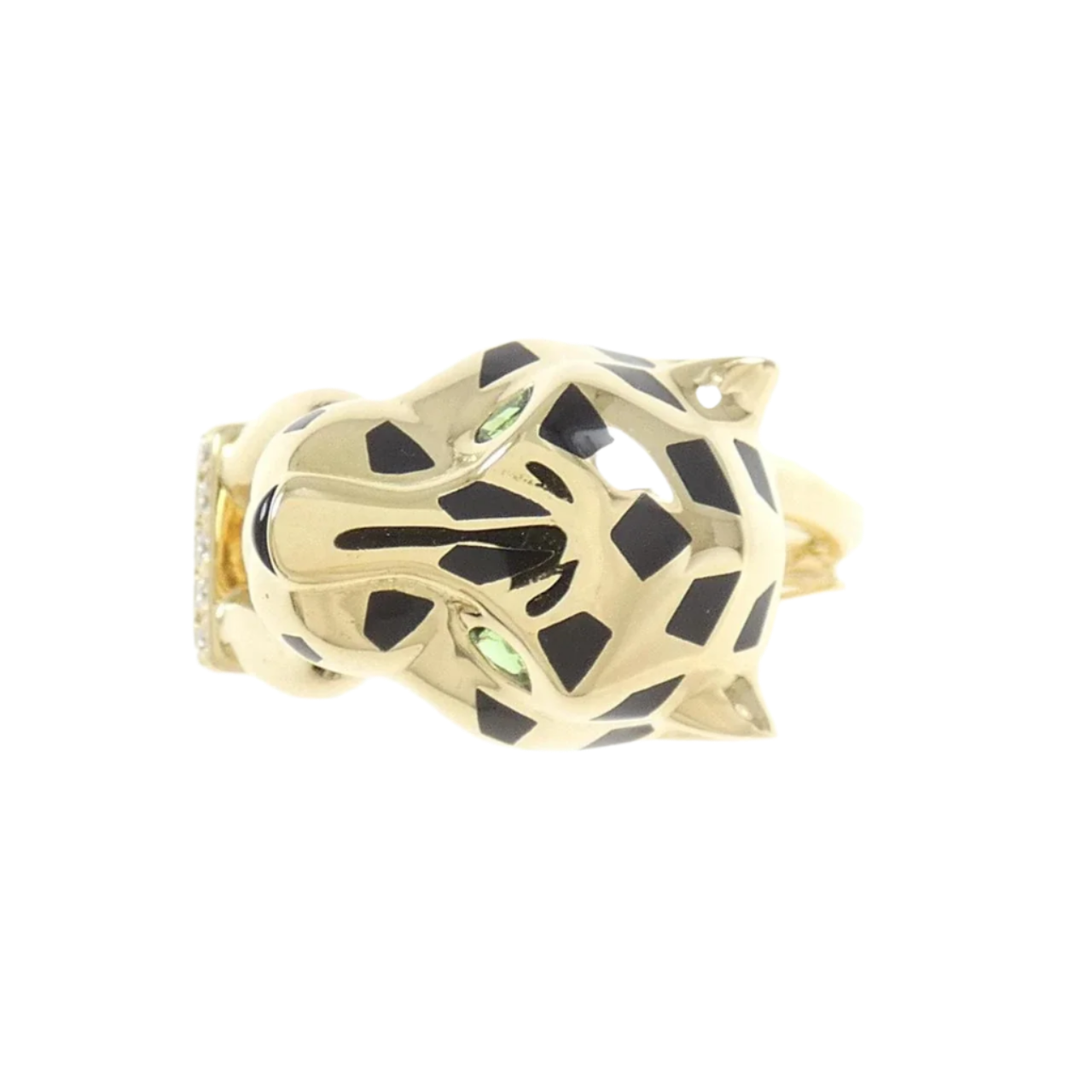 18k Solid Yellow Gold Vintage Cartier Panther Ring with Onyx, Garnet and Diamonds