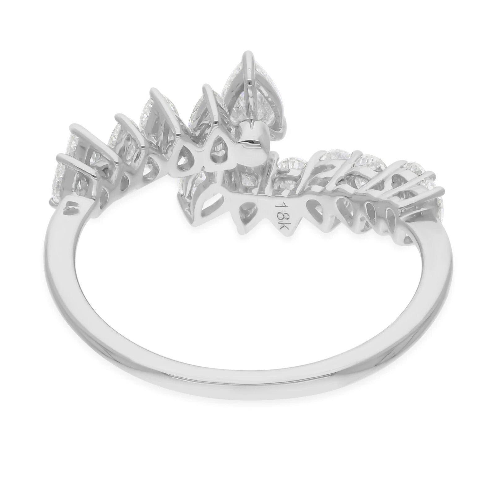 18k Solid White Gold Pear-Shaped Bypass Diamond Cocktail Ring 2,77 CTW