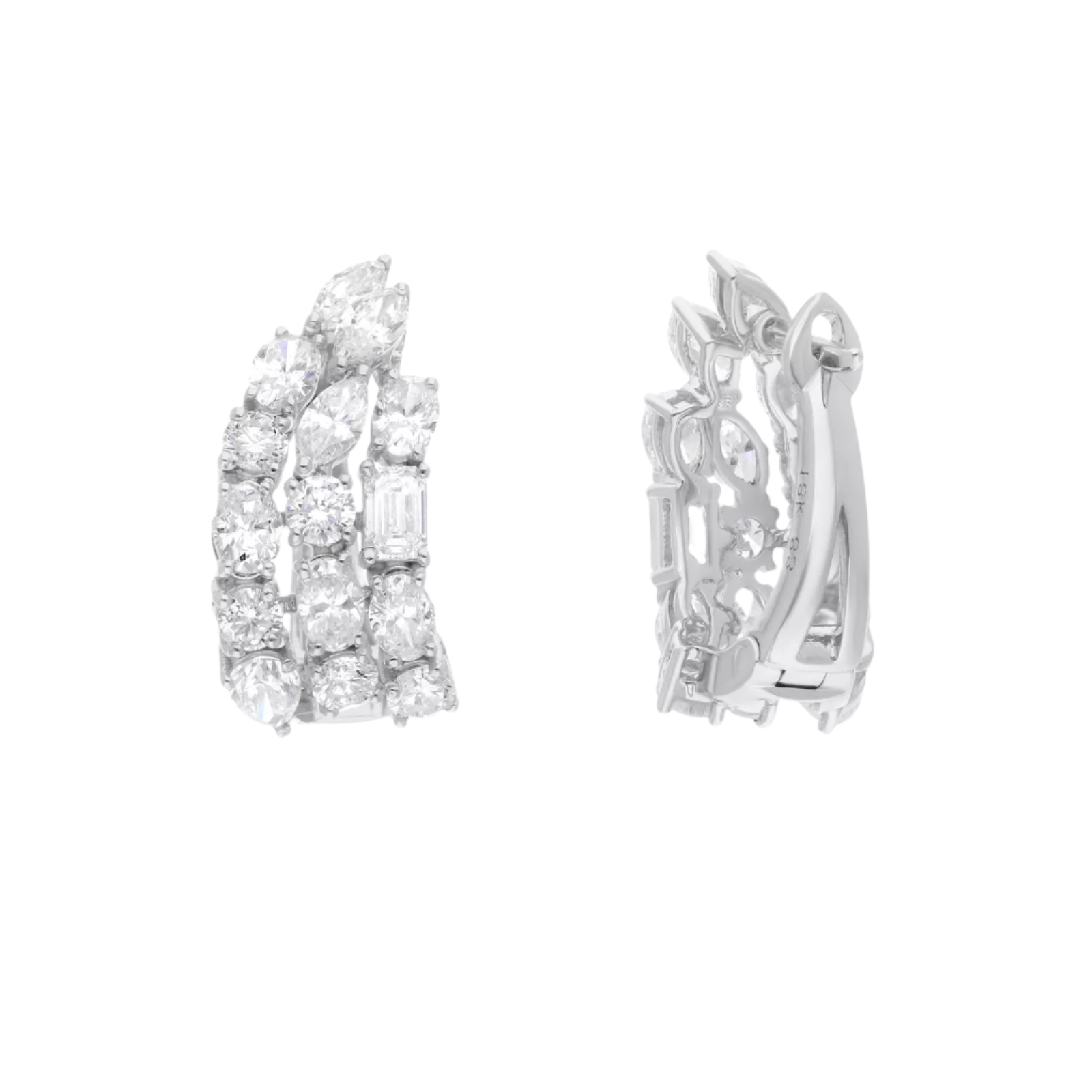 18k Solid White Gold Mix-Shape Diamond Earrings 4.88 CTW