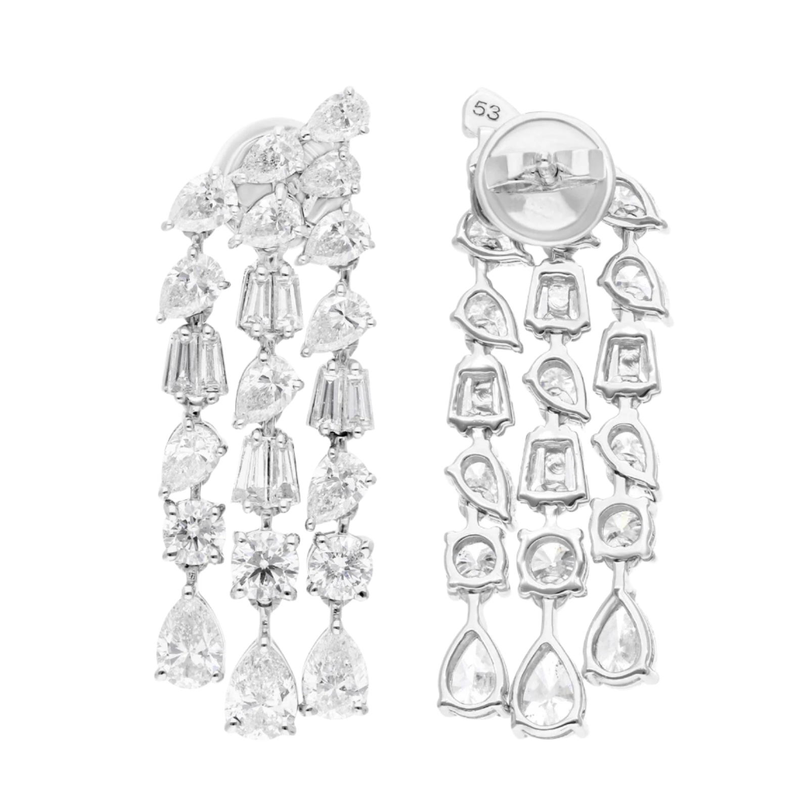 18k Solid White Gold Diamond Decorated Chandelier Earrings 12.55 CTW