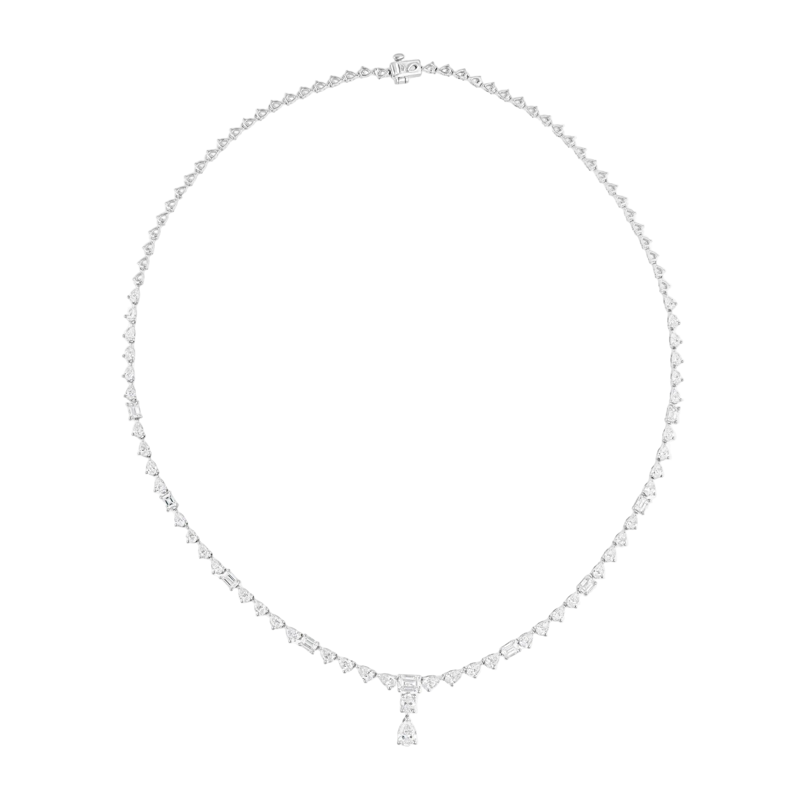 18k Solid White Gold Multi-Shape Diamond Cocktail Necklace 7.98 CTW