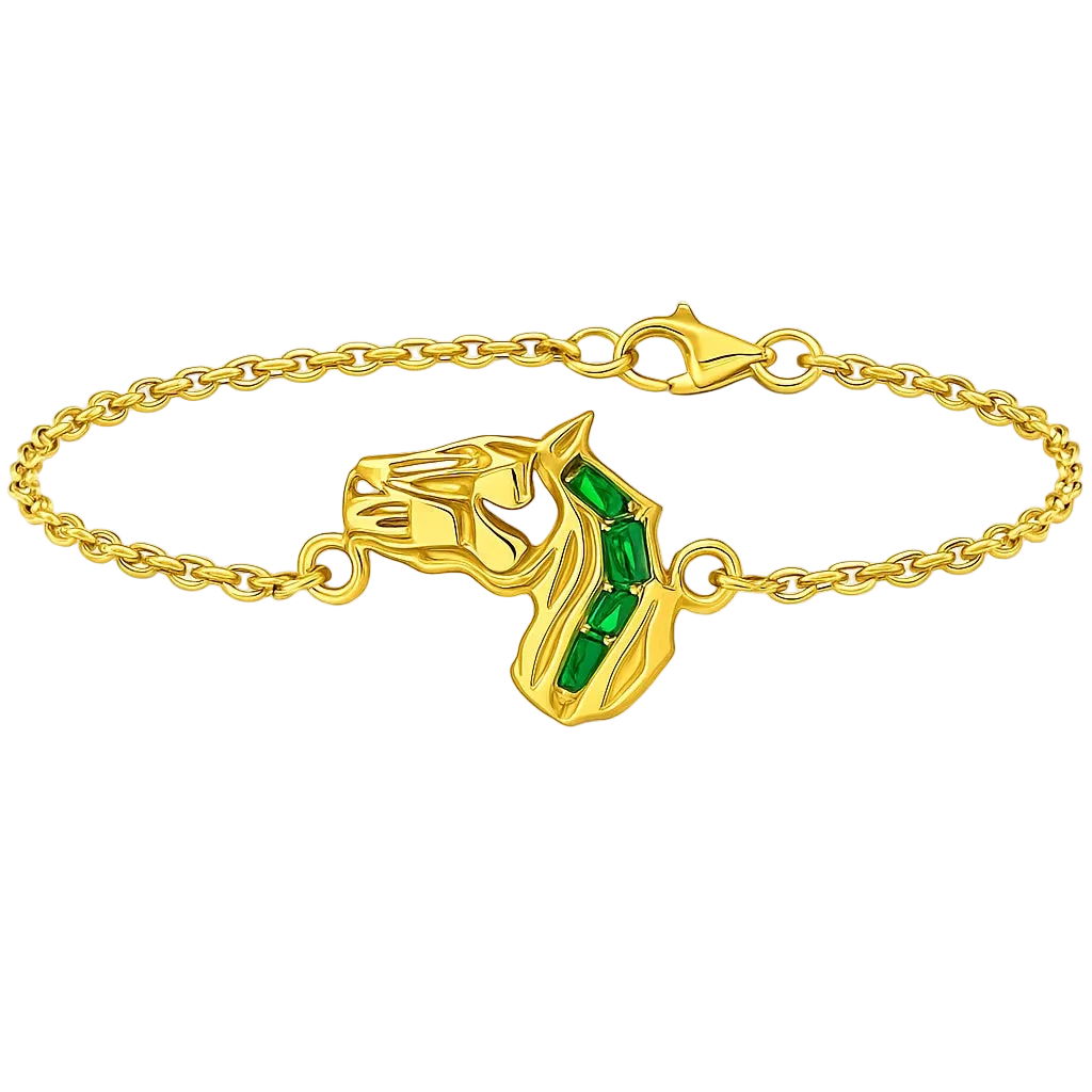 18k Solid Yellow Gold Horse Head Colombian Emerald Horizon Bracelet 0.87 CTW