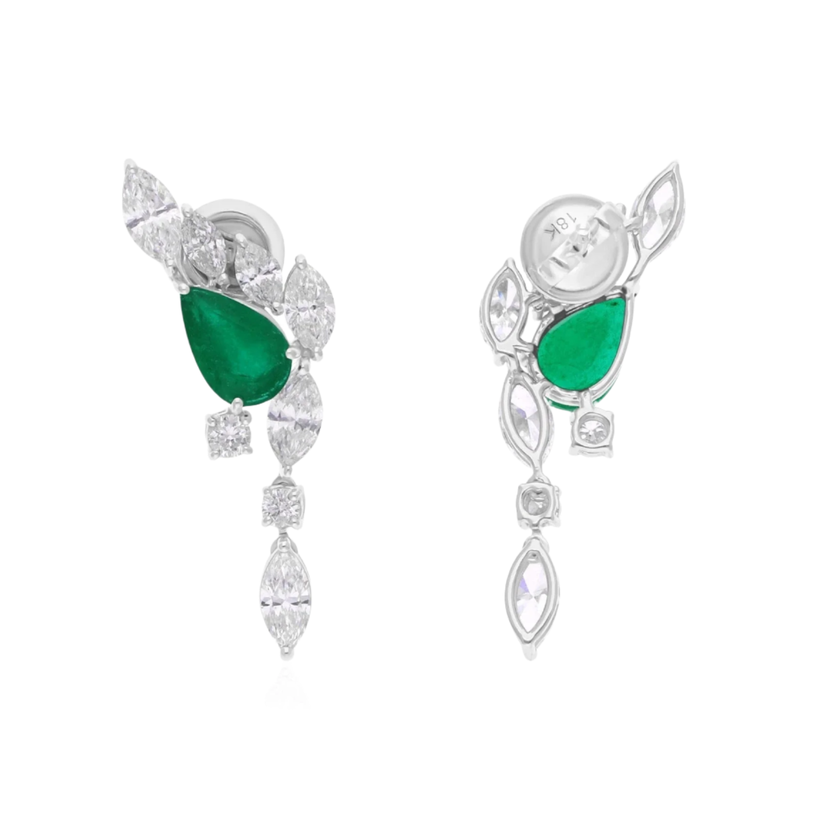 18k Solid White Gold Colombian Emerald and Diamond Cocktail Ear Pendants 4.60 CTW