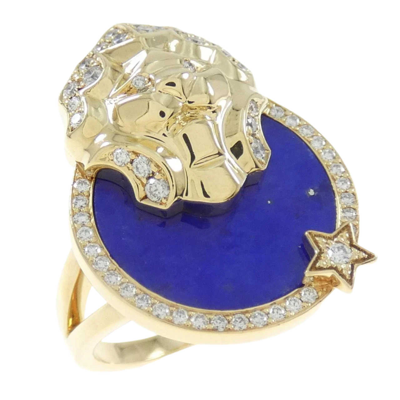 18k Yellow Gold Vintage Chanel Ring with Lapis Lazuli and Diamonds