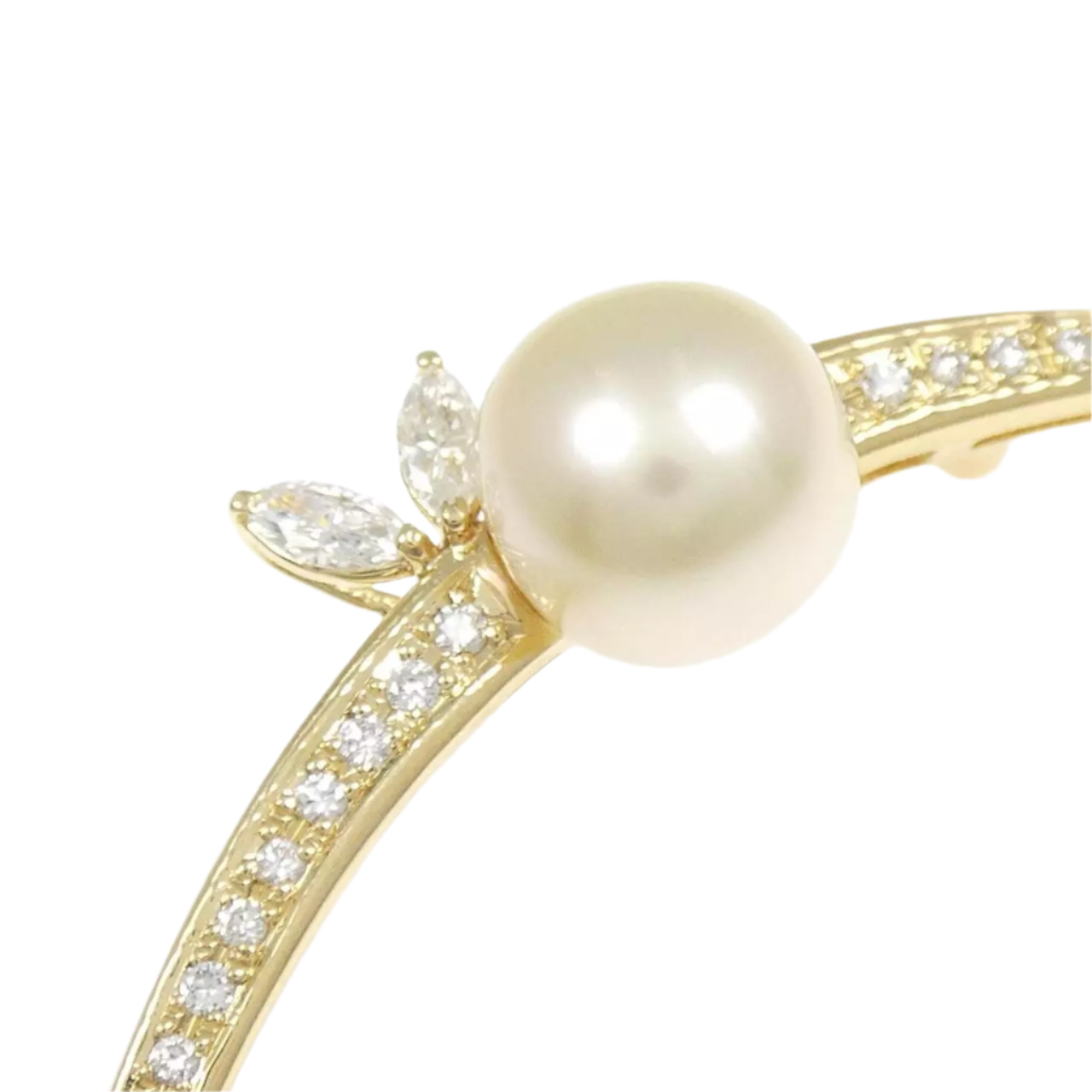 18k Solid Yellow Gold 10mm South Sea Pearl Brooch with Diamonds
