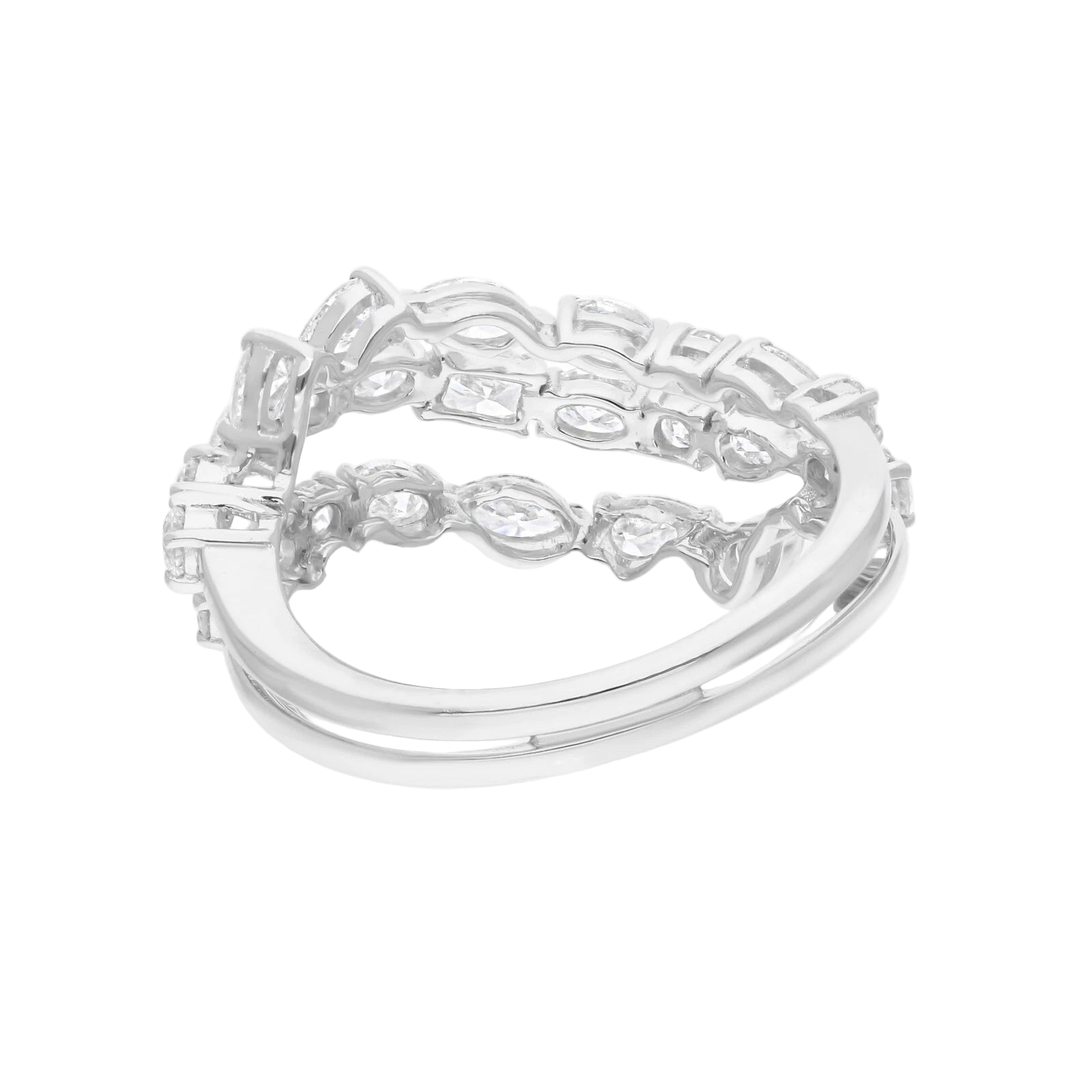 18k Solid White Gold Delicate Multi-Shape Diamond Ring 1.88 CTW