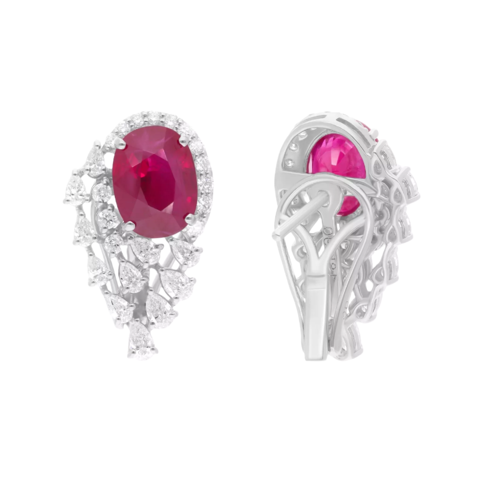 18k Solid White Gold Unheated Burmese Ruby and Diamond Estate Earrings 10.55 CTW