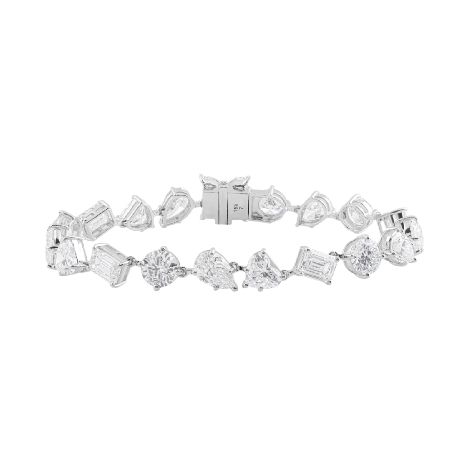 18k Solid White Gold Mixed Shape Large Diamond Bracelet 17.56 CTW