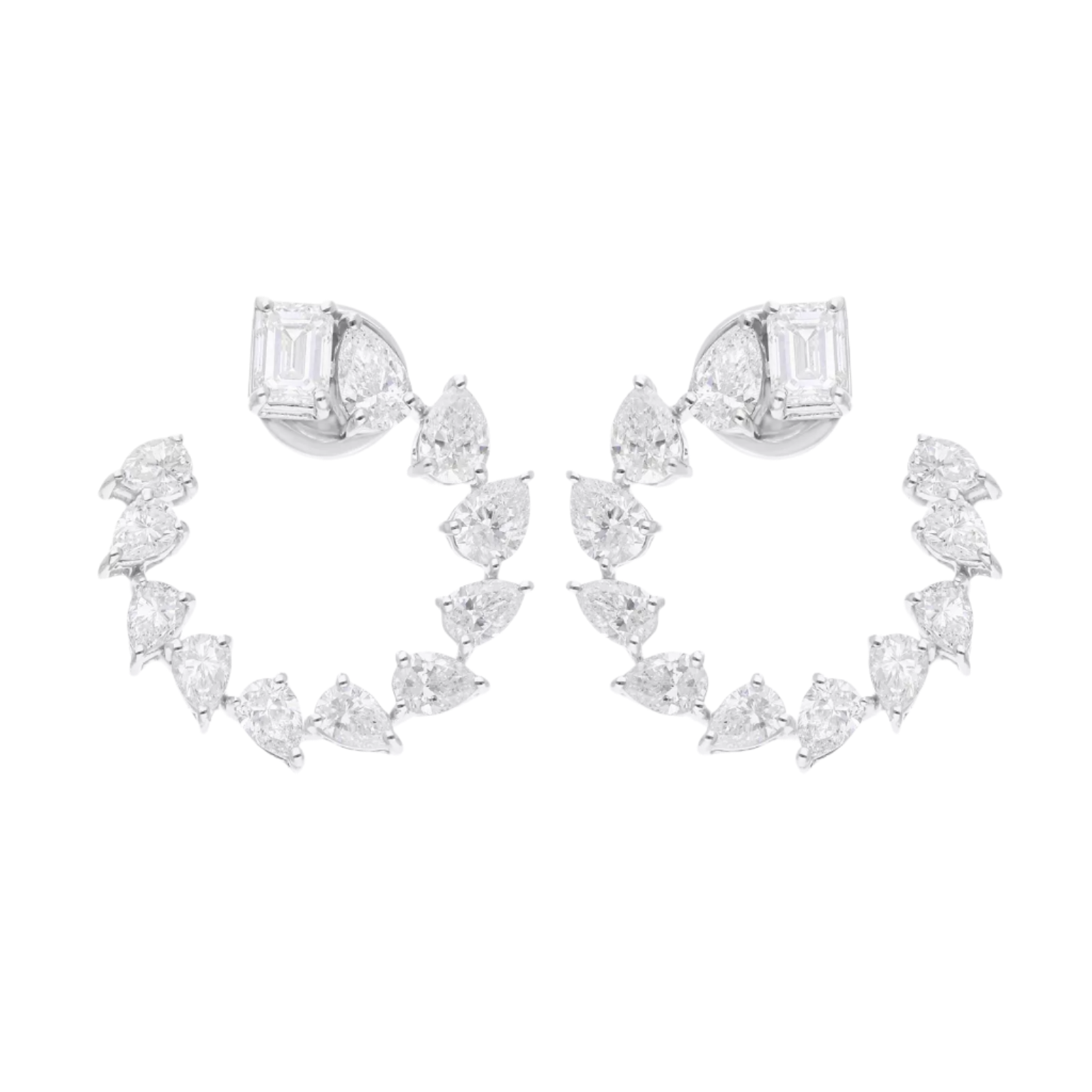 18k Solid White Gold Multi-Shape Cocktail Diamond Earrings 3.76 CTW