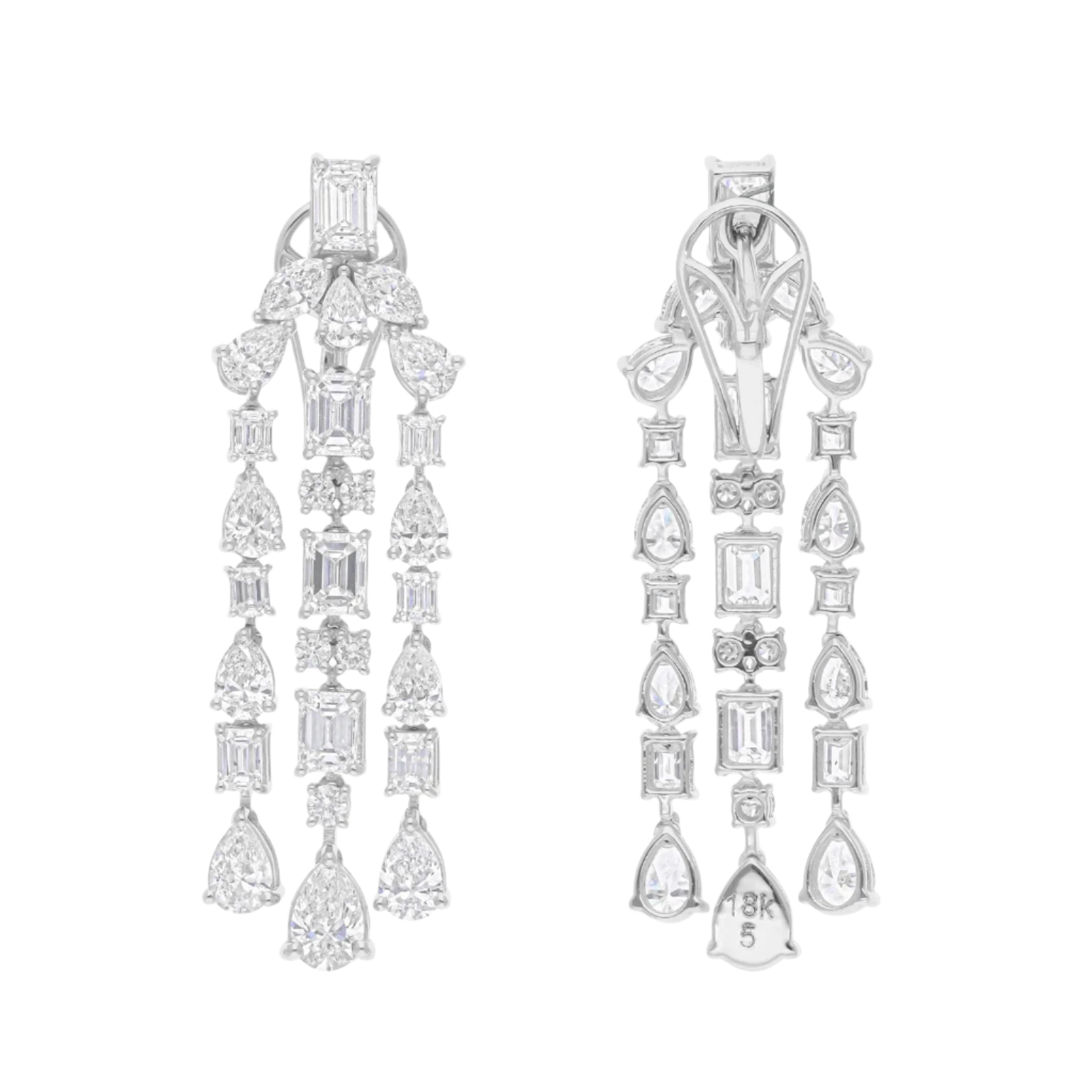 18k Solid White Gold Estate Style Diamond Decorated Drop Earrings 12.88 CTW