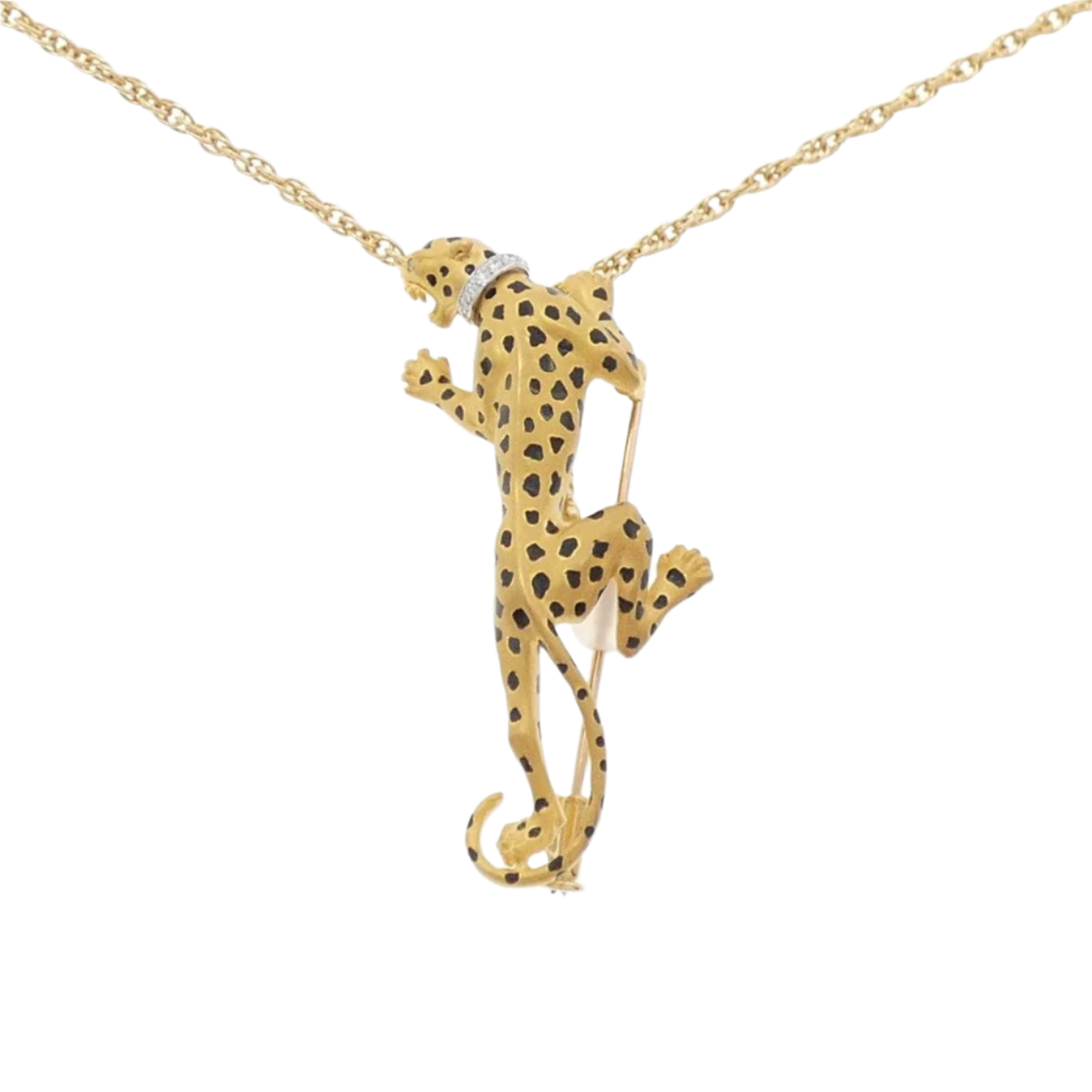 18k Solid Yellow Gold Carrera y Carrera Diamond Leopard Necklace