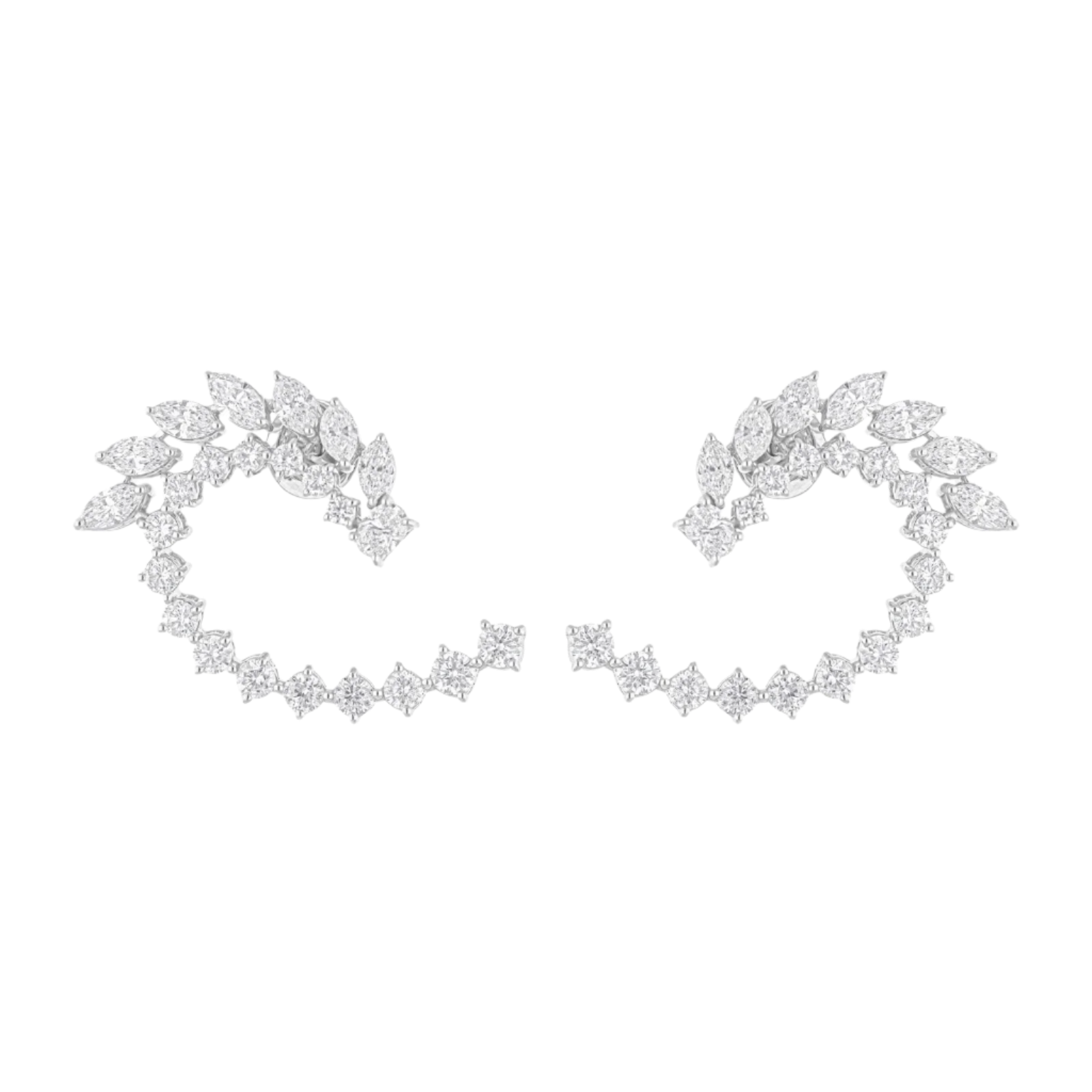 18k Solid White Gold Wing Motif Diamond Ear Climbers 4.88 CTW