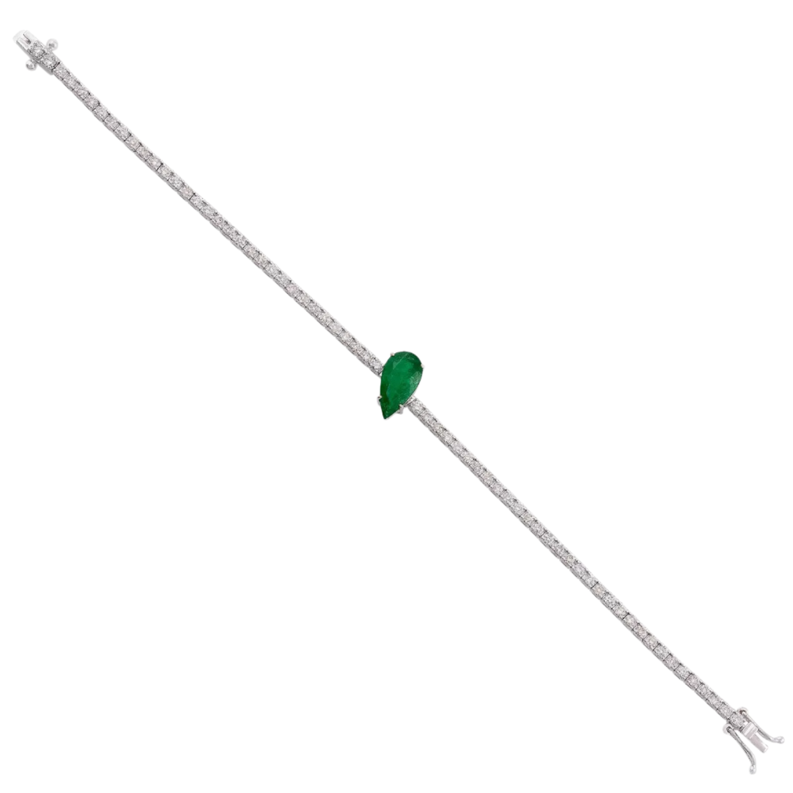 18k White Gold Colombian Emerald and Diamond Tennis Bracelet 5.82 CTW