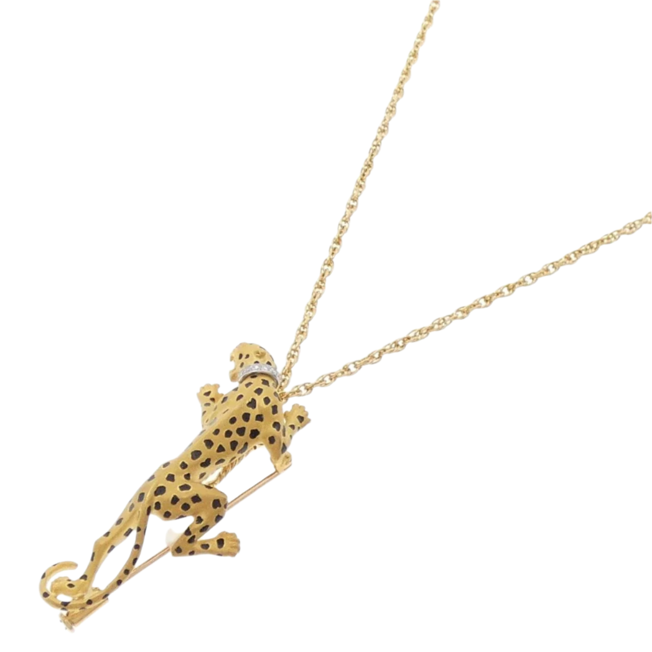 18k Solid Yellow Gold Carrera y Carrera Diamond Leopard Necklace