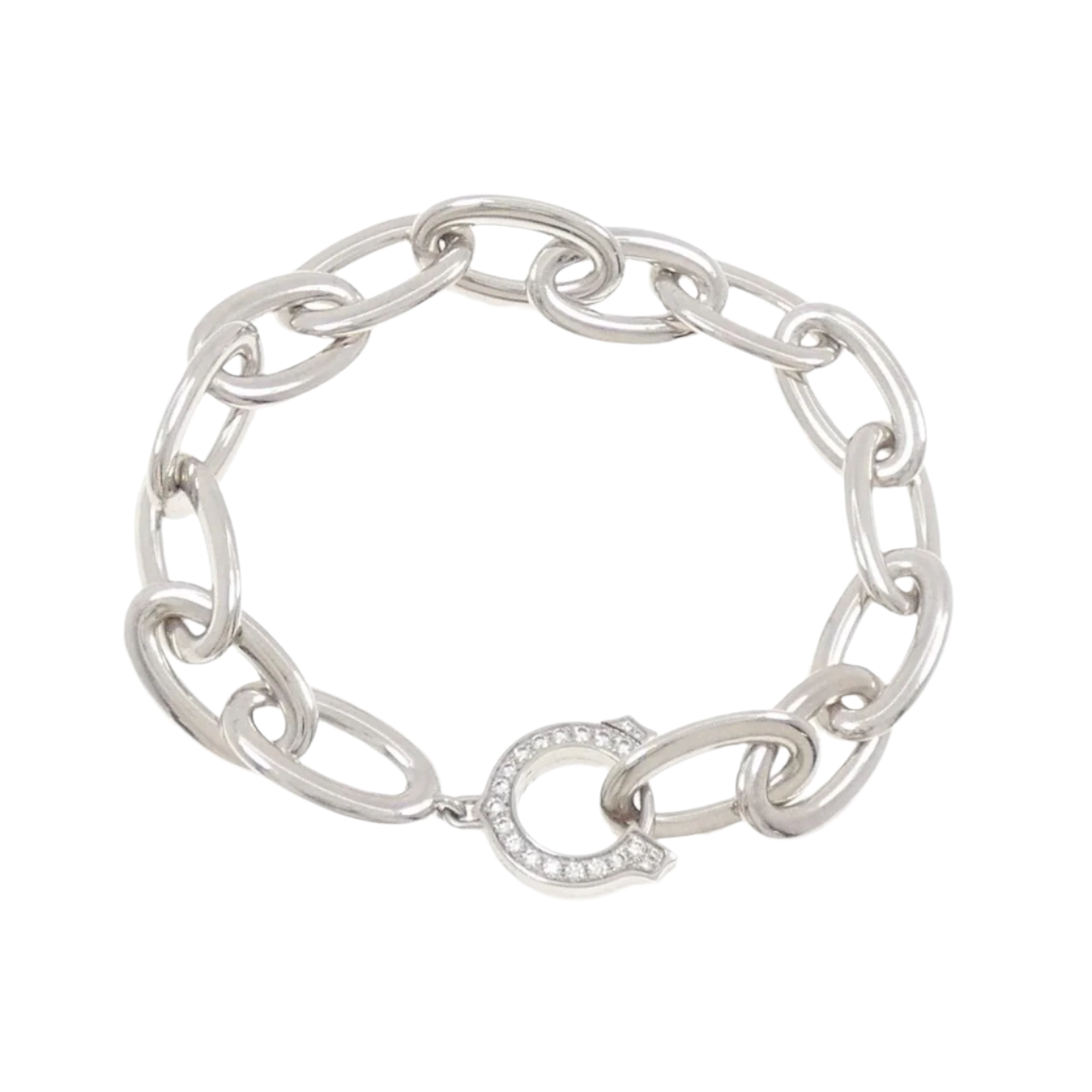 18k White Gold Vintage Cartier C motif Bracelet with Diamonds
