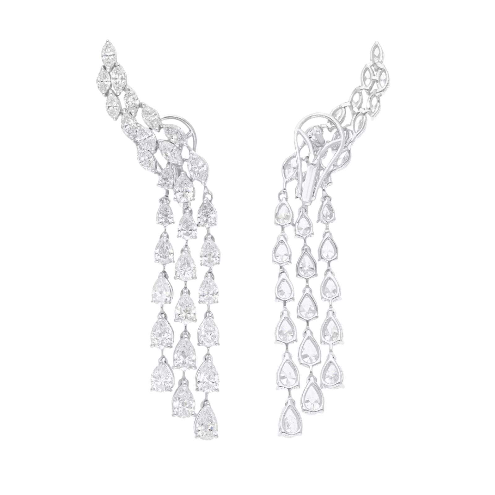 18k Solid White Gold Diamond Decorated Luxurious Cocktail Drop Earrings 9.55 CTW