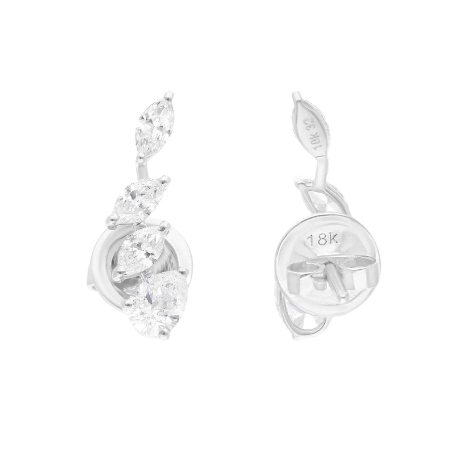 18k Solid White Gold Diamond Ear Climbers 1.20 CTW