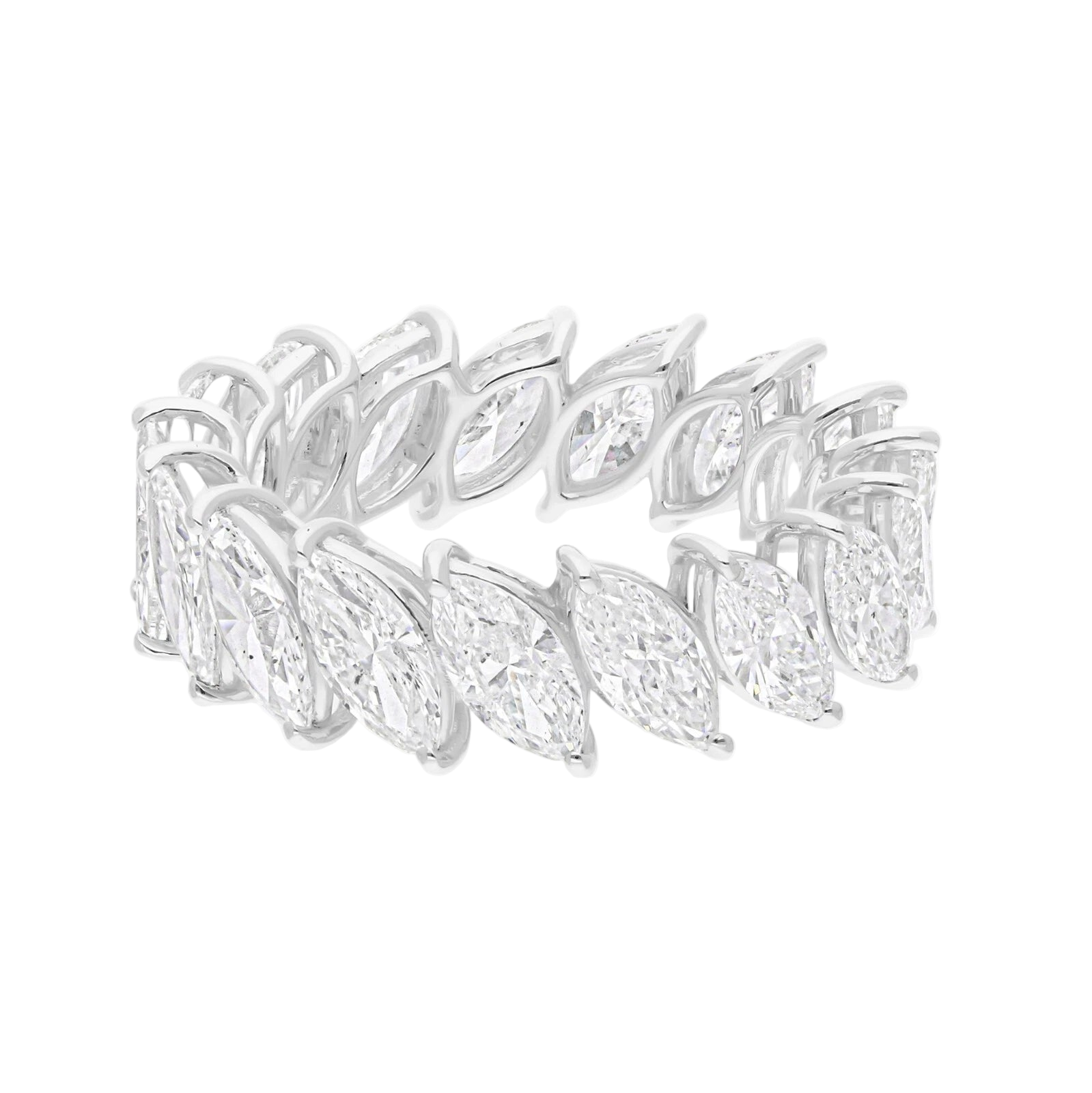 18k Solid White Gold Marquise-Cut Diamond Eternity Band 5.25 CTW