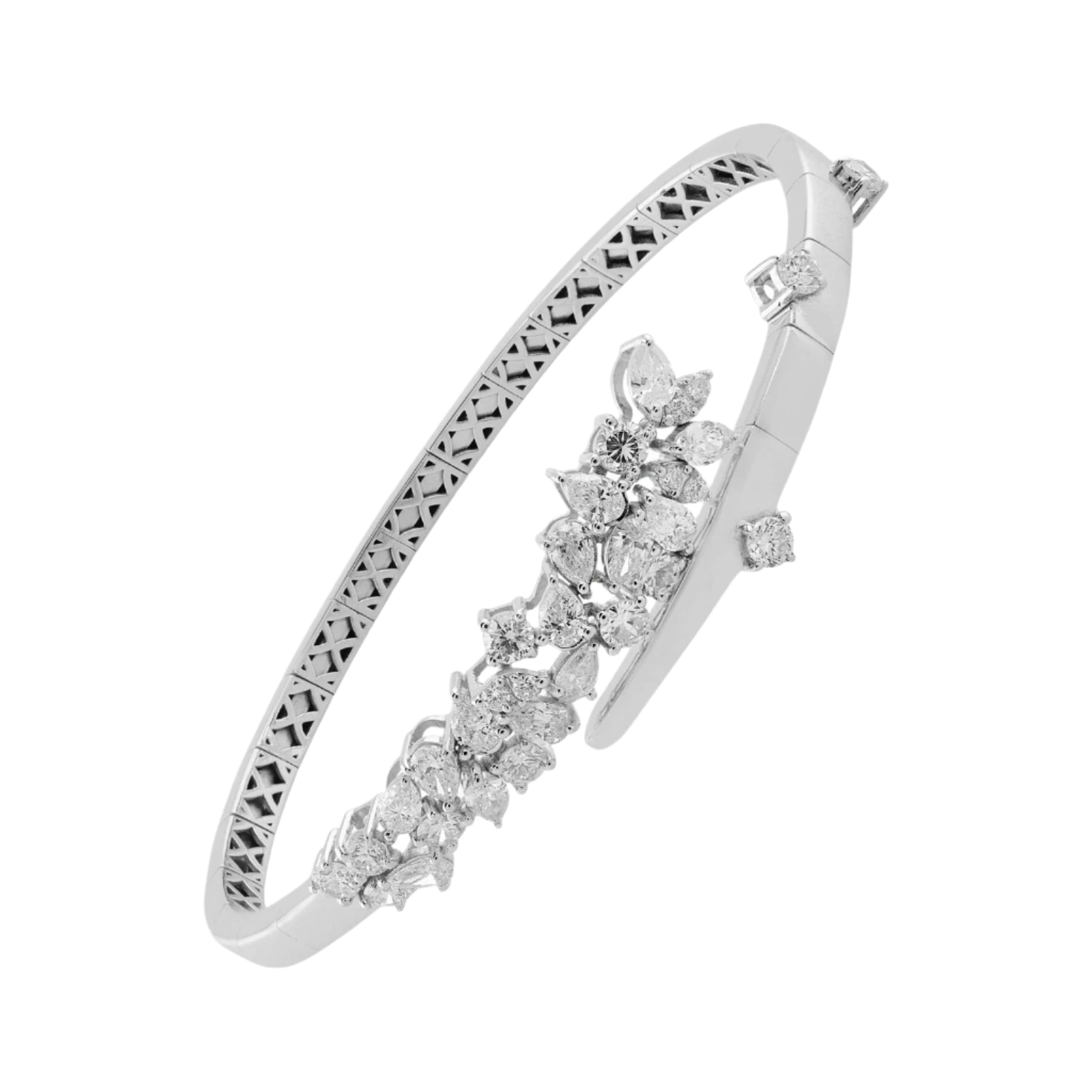 18k Solid White Gold Diamond Cluster Bangle 2.29 CTW