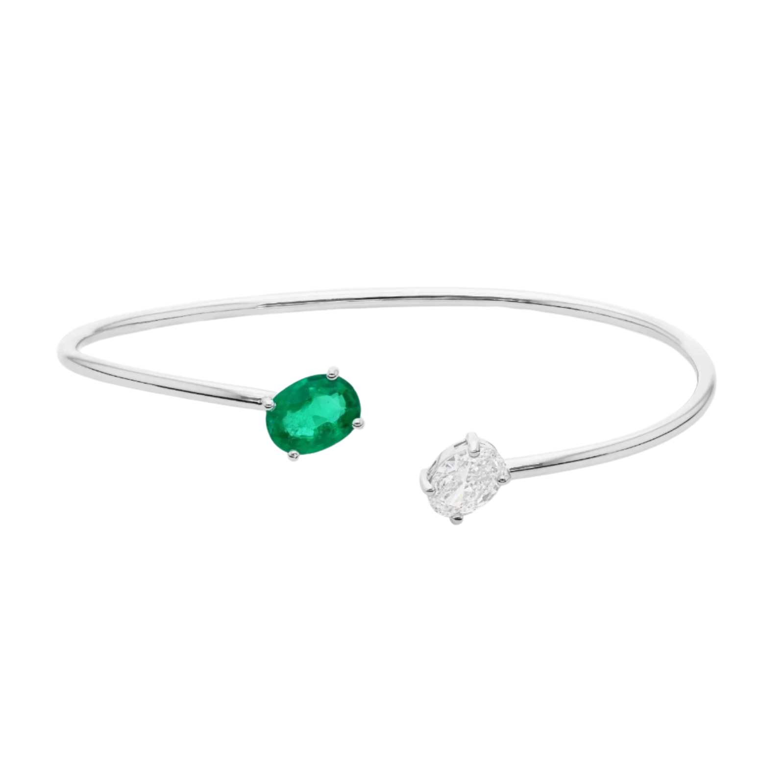 18k White Gold Zambian Emerald and Diamond Bangle 2.00 CTW