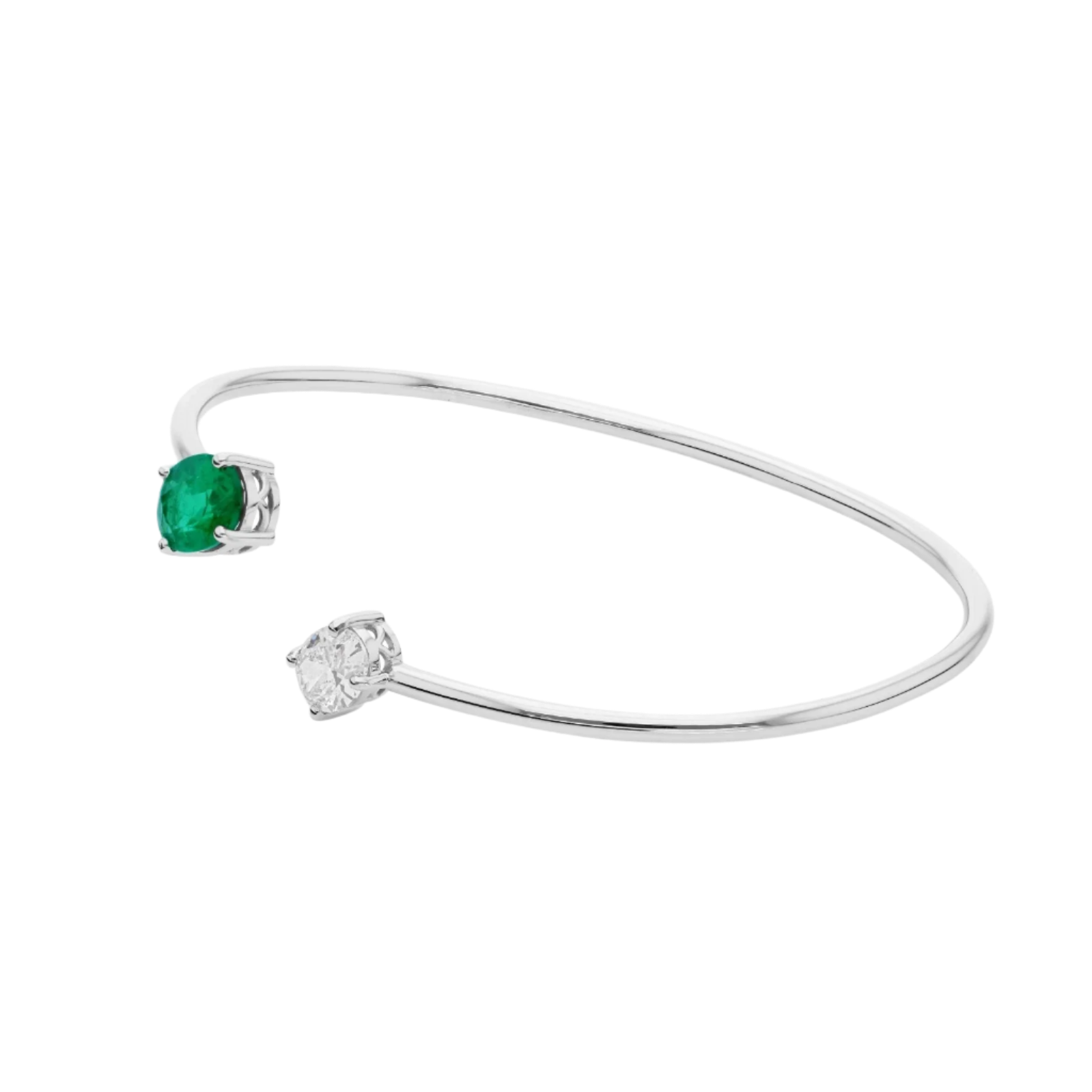 18k White Gold Zambian Emerald and Diamond Bangle 2.00 CTW