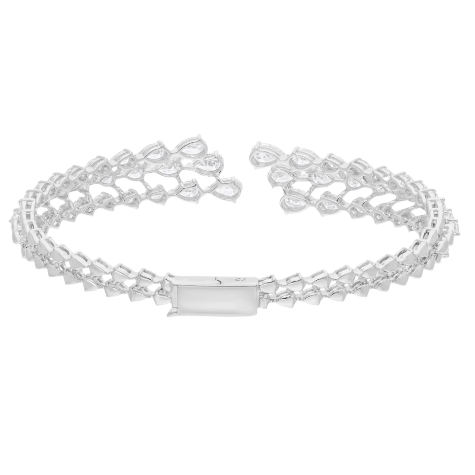 18k Solid White Gold Cuff Bracelet with Pear-Shaped Diamonds 7.55 CTW