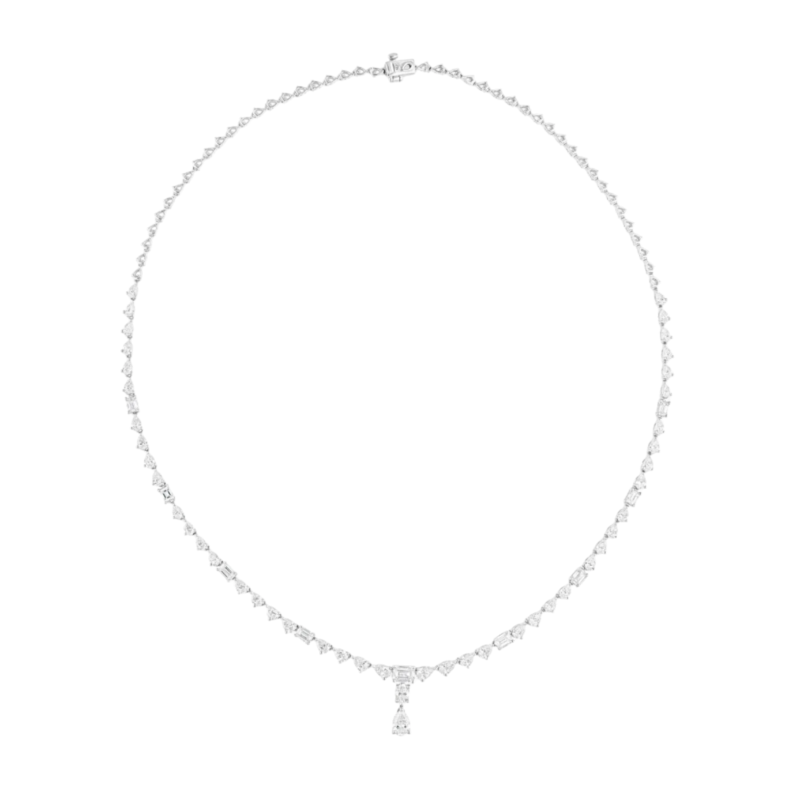 18k Solid White Gold Mixed Shaped Diamond Riviera Necklace 7.80 CTW