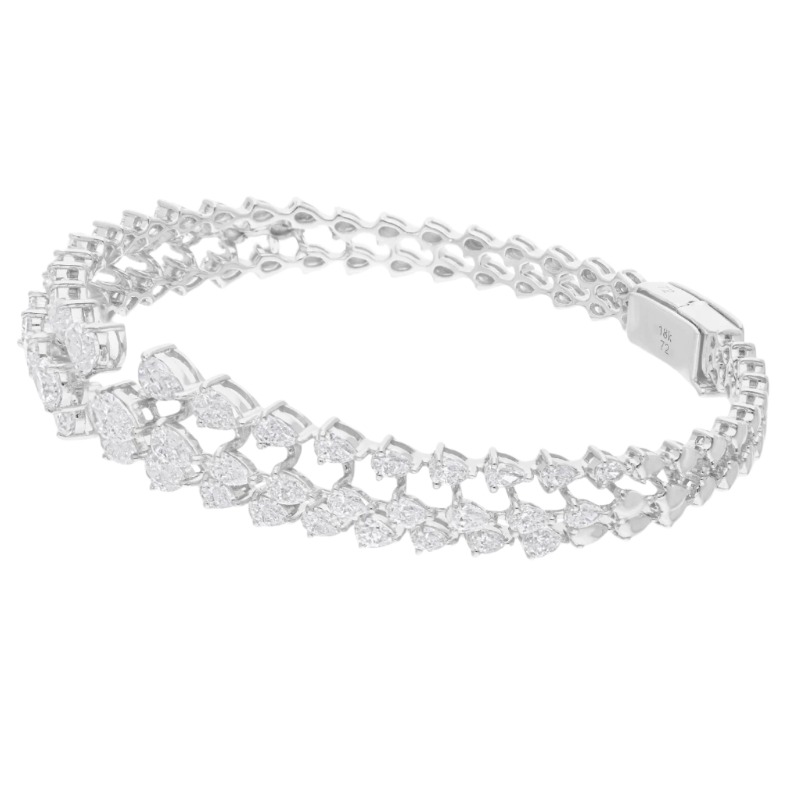 18k Solid White Gold Cuff Bracelet with Pear-Shaped Diamonds 7.55 CTW