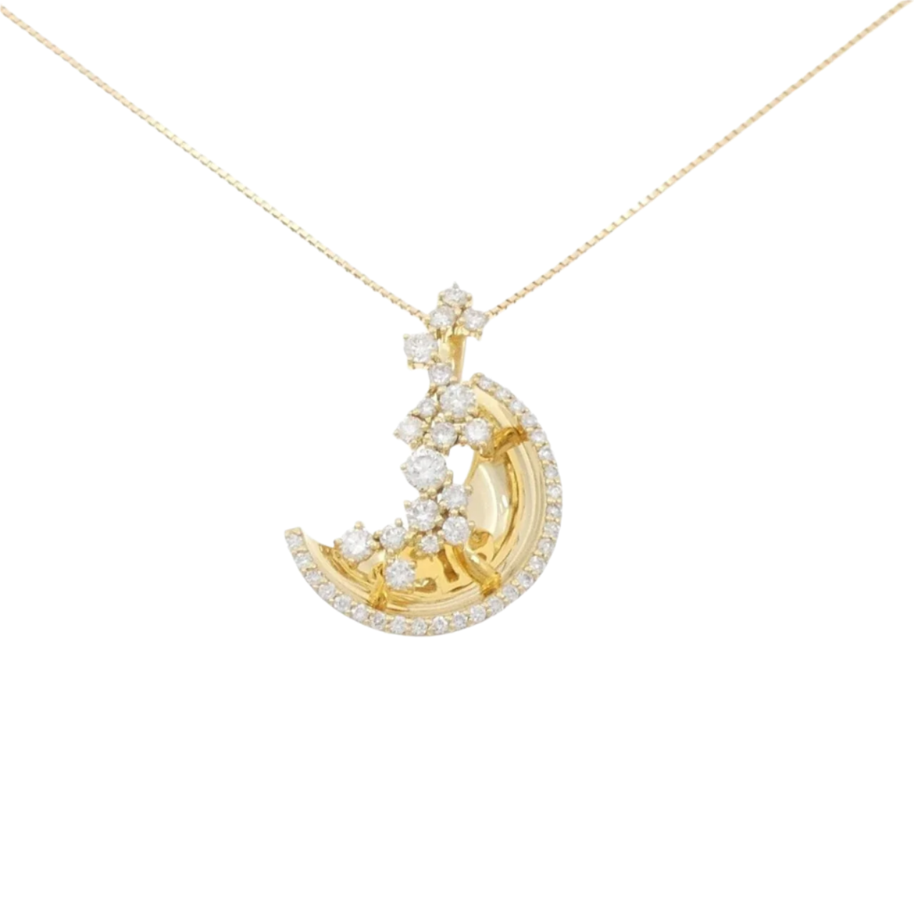 18k Yellow Gold Diamond Moon Pendant 1.00 CTW