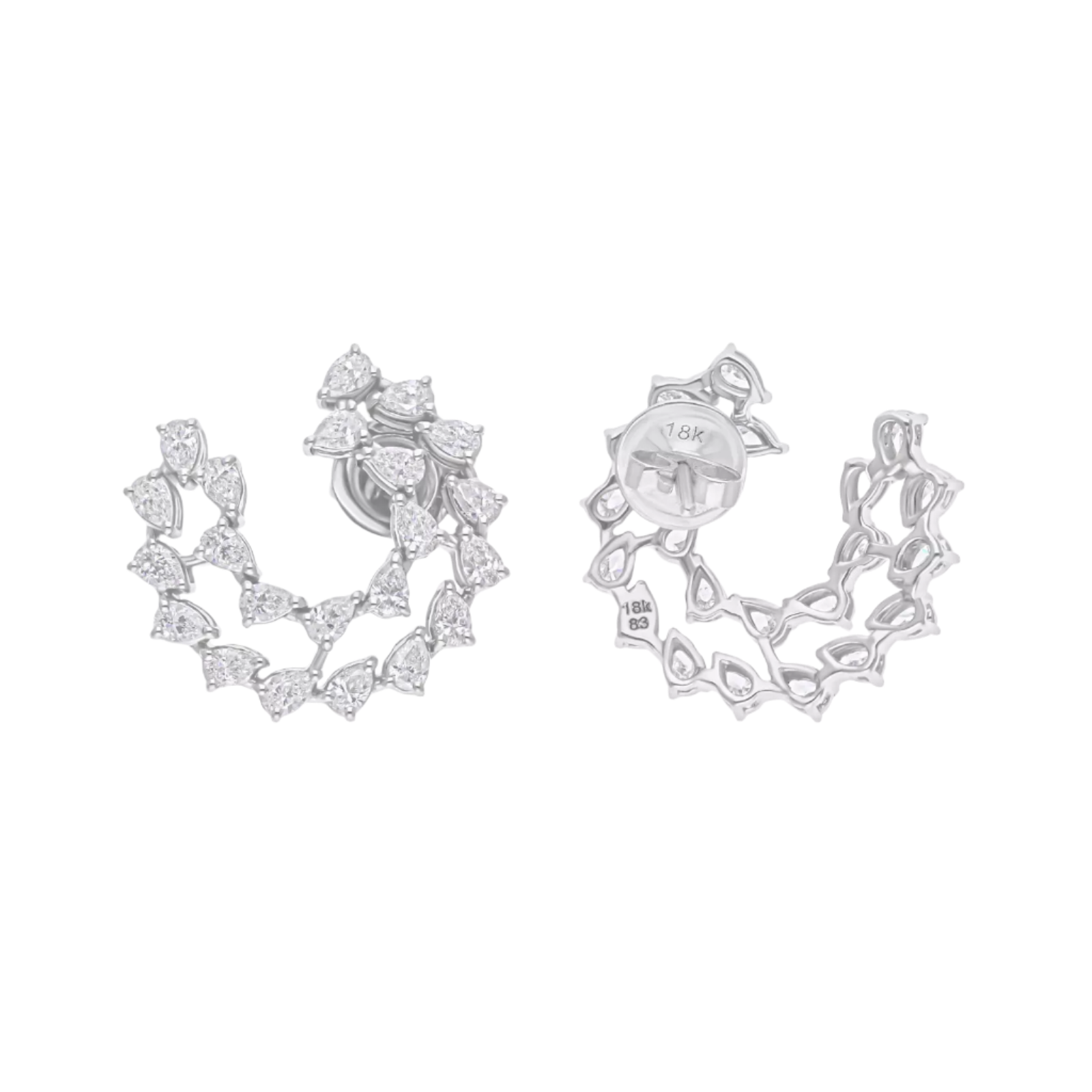 18k Solid White Gold Pear-Shaped Diamond Stud Earrings 3.40 CTW